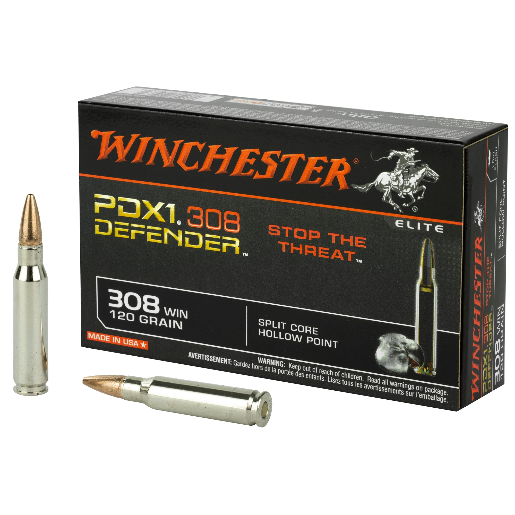 Winchester PDX1 Defender .308 Win / 7.62x51mm 120 grain Jacketed Hollow Point ammunition