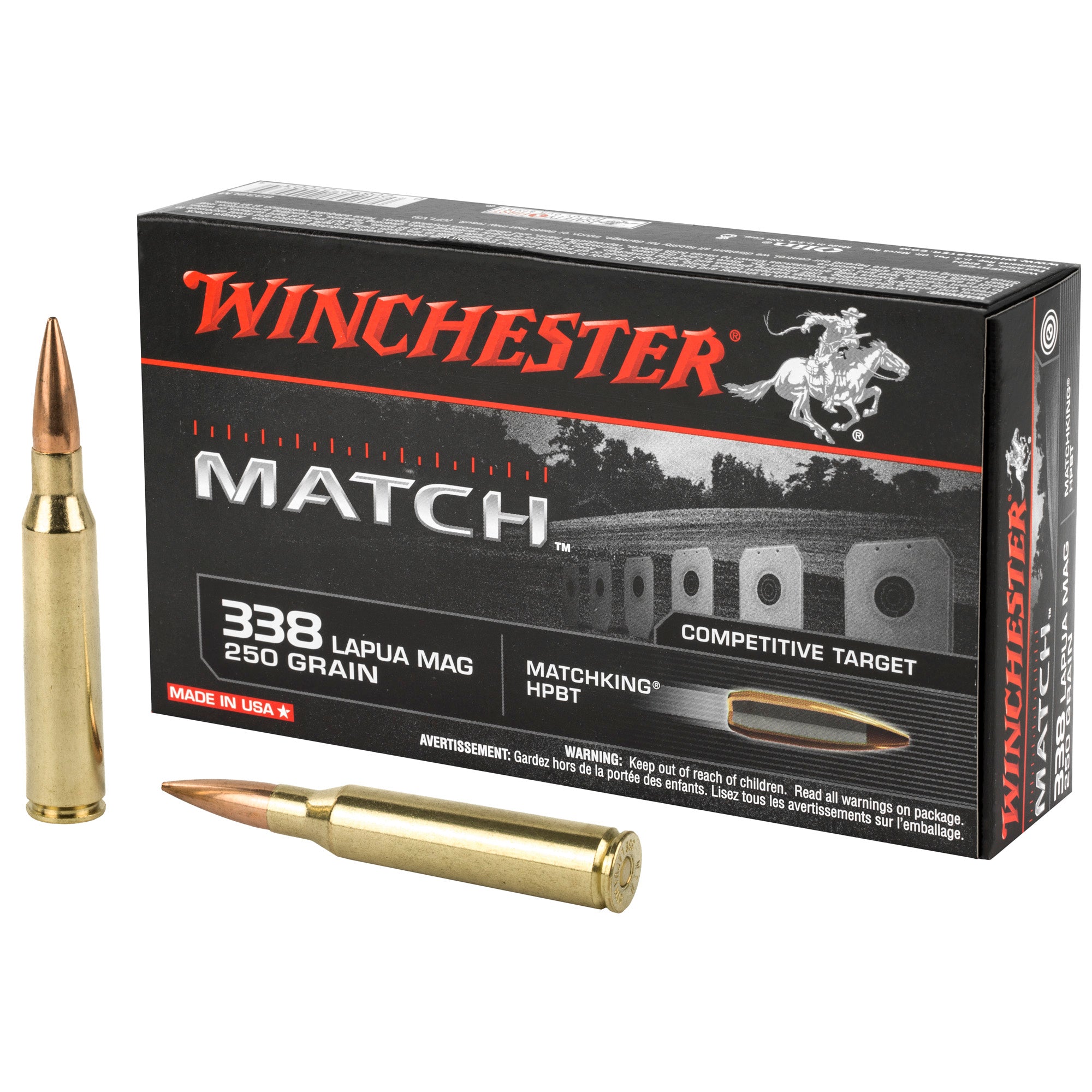 Winchester Match .338 Lapua Magnum 250 grain Sierra MatchKing Boat Tail Hollow Point ammunition