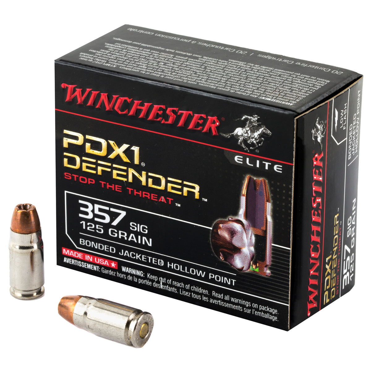Winchester PDX1 Defender Elite .357 Sig 125 grain Bonded Jacket Hollow Point ammunition