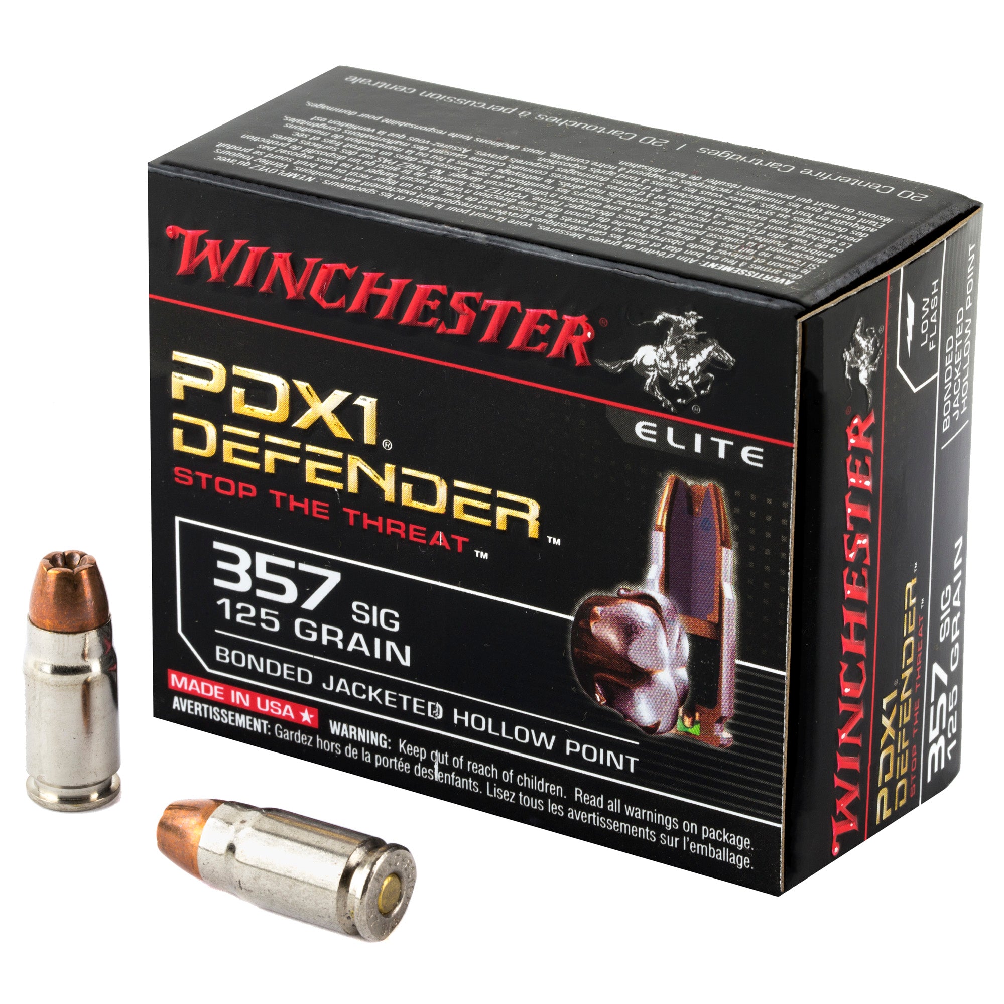 Winchester PDX1 Defender Elite .357 Sig 125 grain Bonded Jacket Hollow Point ammunition