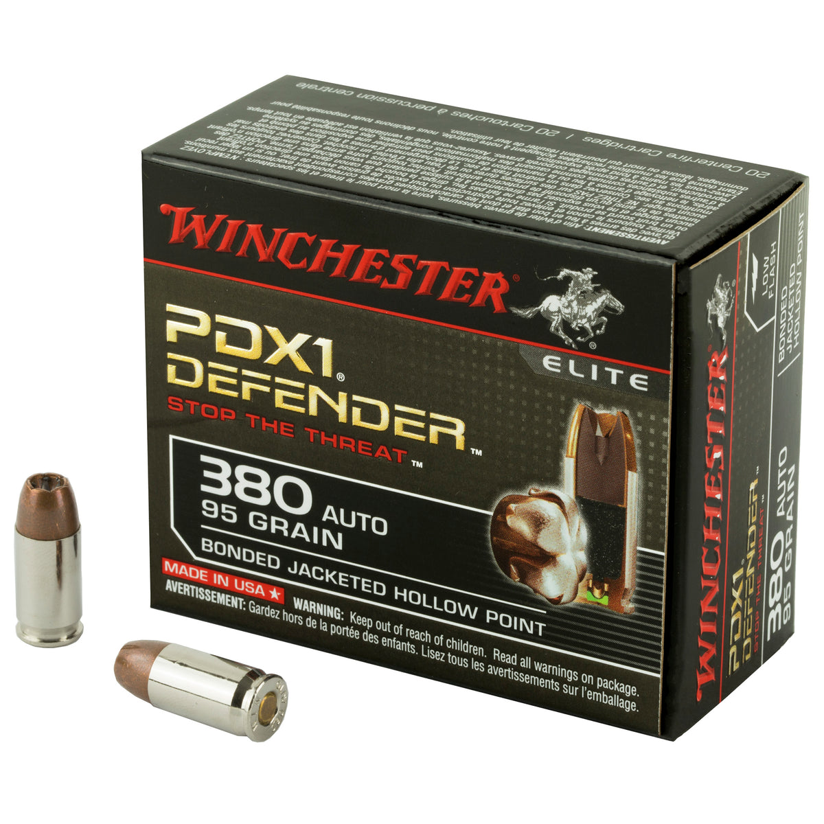 Winchester PDX1 Defender Elite Bonded Jacket Hollow Point 95 Grain .380 ACP/Auto 1000 fps