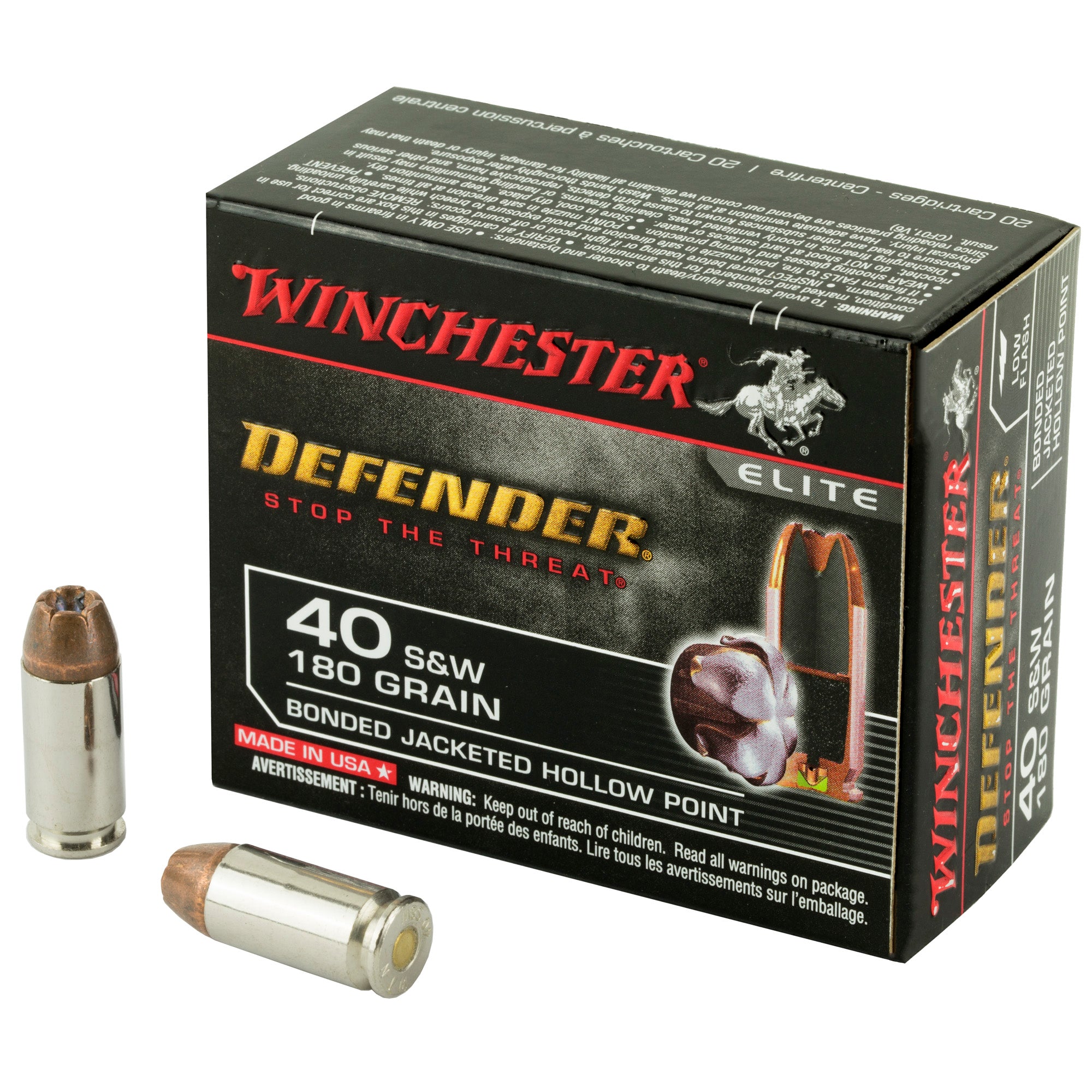 Winchester Defender Bonded Jacket Hollow Point 180 Grain .40 S&W 1140 fps