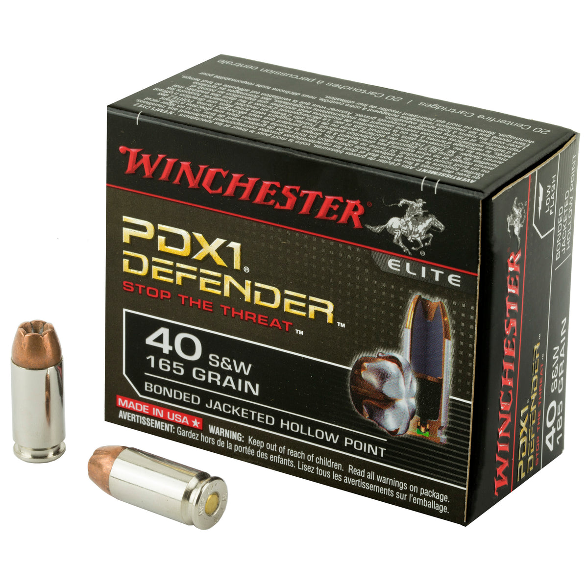 Winchester PDX1 Defender Bonded Jacket Hollow Point 165 Grain .40 S&W 1140 fps