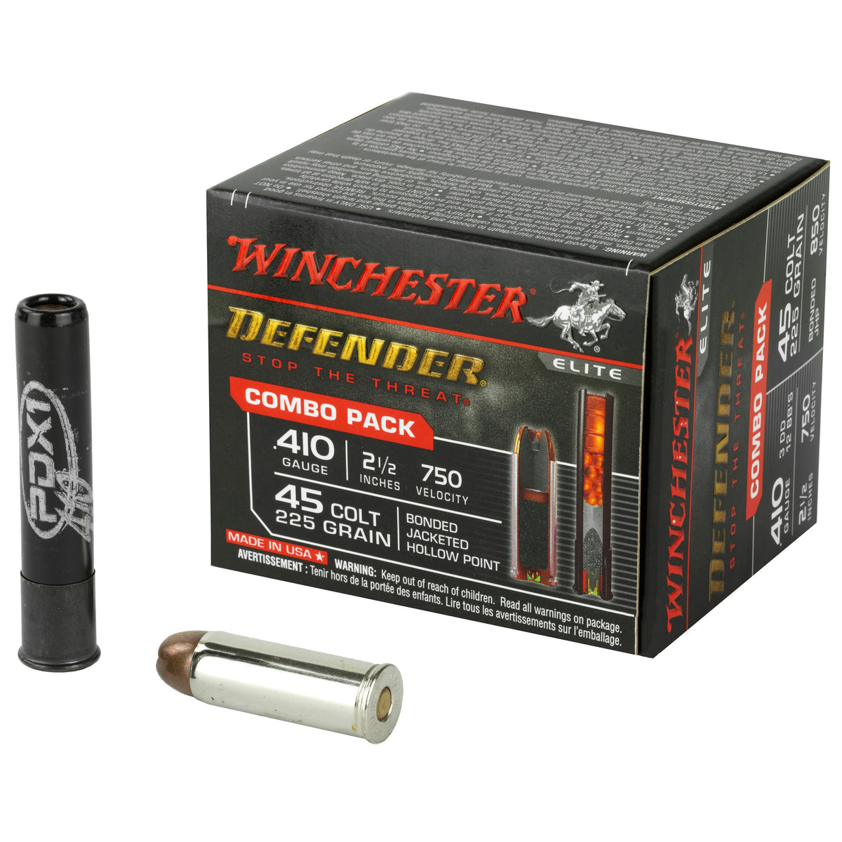 Winchester PDX1 Defender Combo JACKETED HOLLOW POINT / 3 Defense Discs + 12 BBs Shotgun Ammo .410 Bore 2.5 in 1 oz Slug / Buckshot