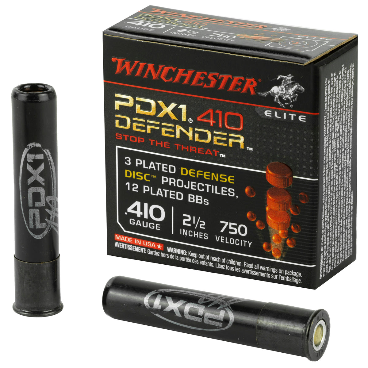 Winchester PDX1 Defender 3 Defense Discs/12 BB Pellets PDX1 Defender Shotgun Ammo .410 Bore 2.5 in 1-1/4 oz Discs / BBs