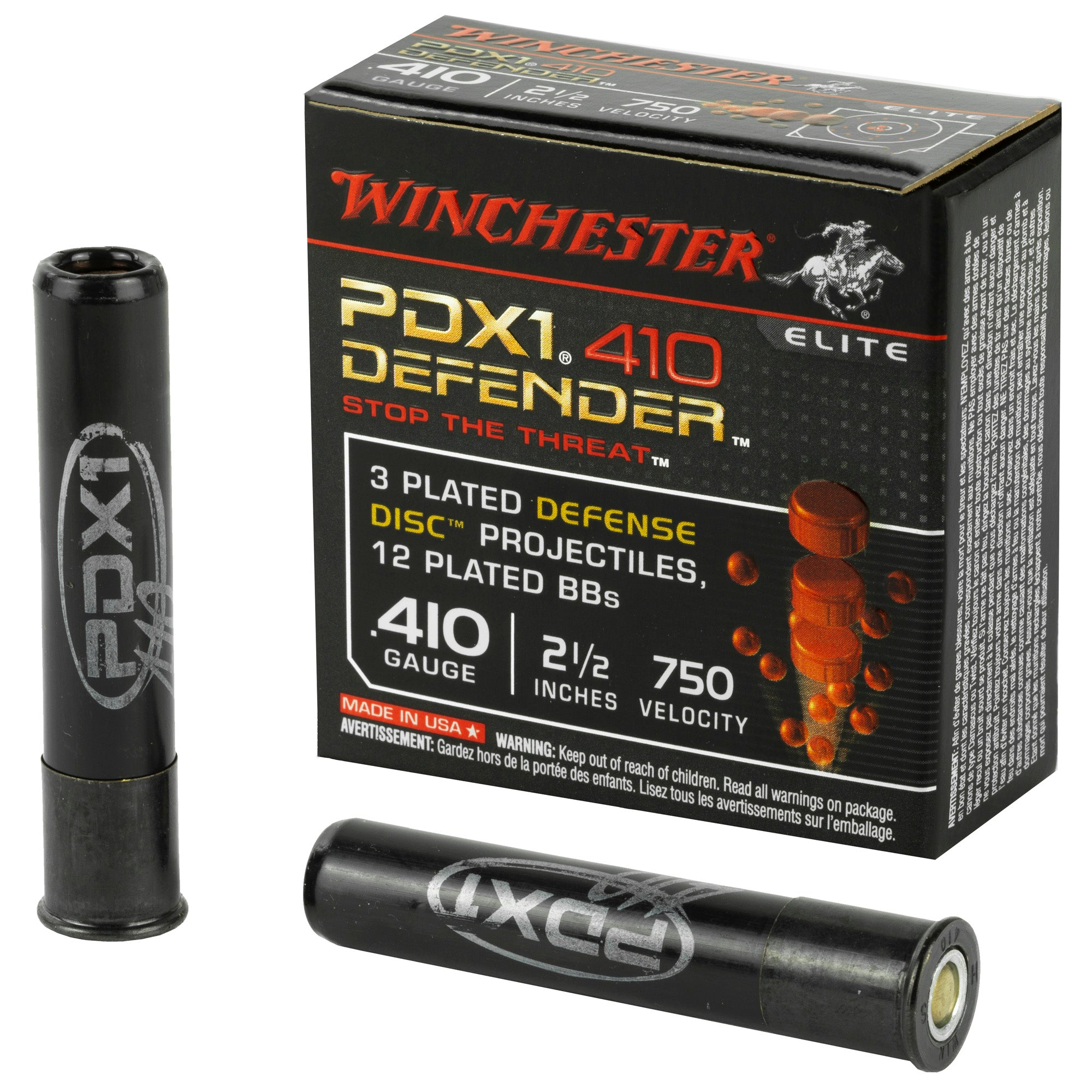 Winchester PDX1 Defender 3 Defense Discs/12 BB Pellets PDX1 Defender Shotgun Ammo .410 Bore 2.5 in 1-1/4 oz Discs / BBs
