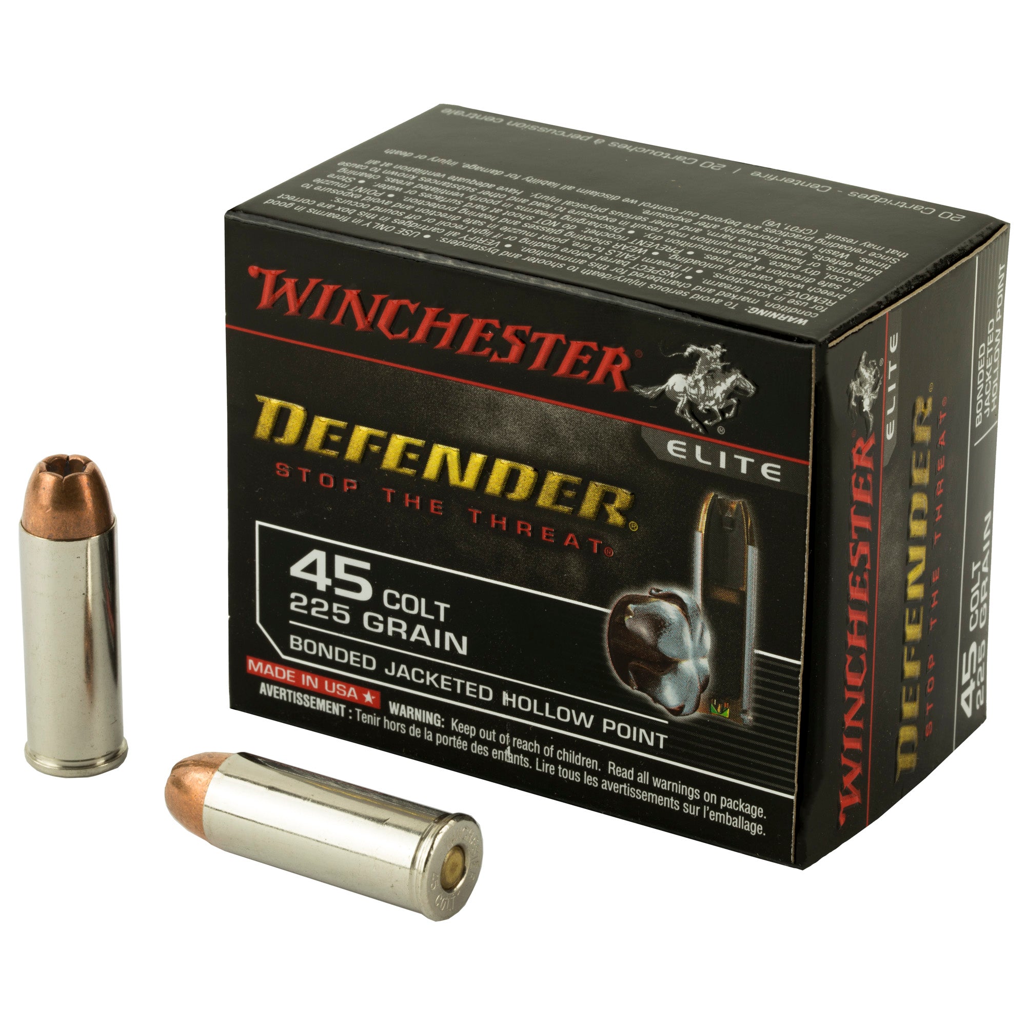 Winchester PDX1 Defender Elite Bonded Jacket Hollow Point 225 Grain .45 Long Colt 850 fps