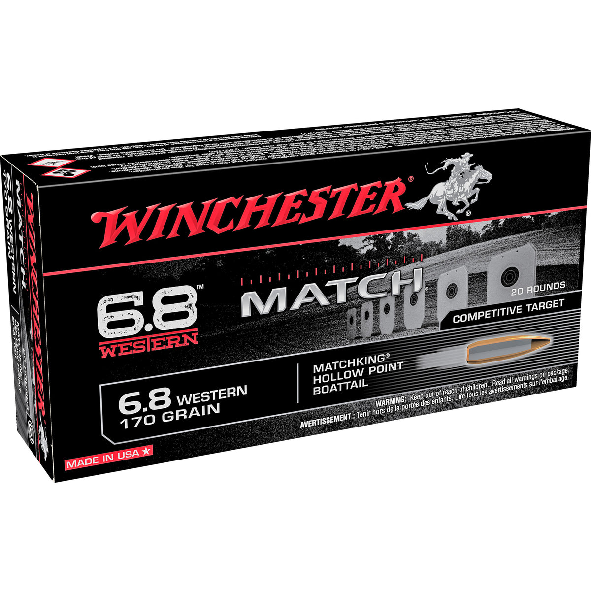 Winchester Match 6.8 Western 170 grain Sierra MatchKing Boat Tail Hollow Point ammunition
