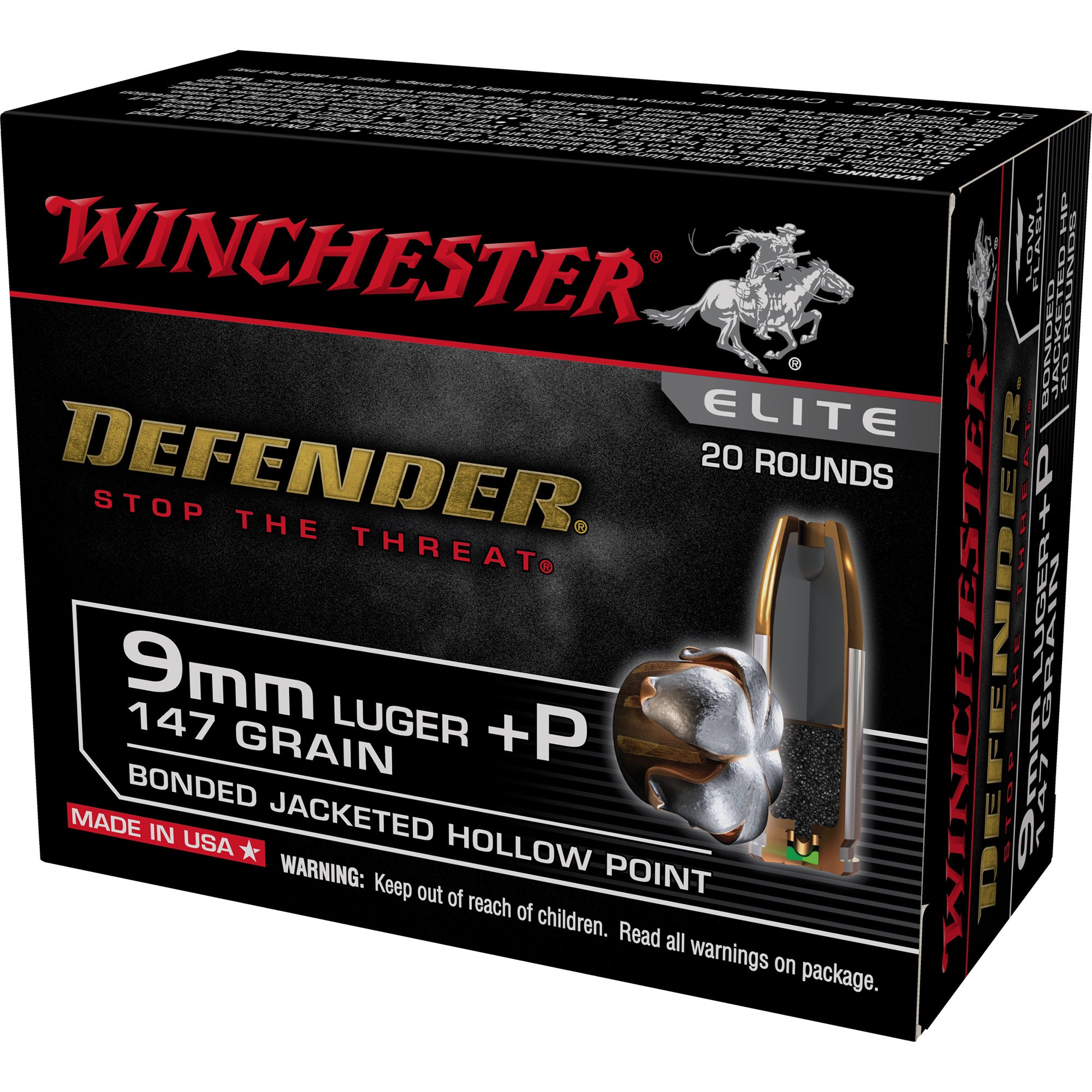 Winchester Defender Elite Bonded Jacket Hollow Point 147 Grain 9mm Luger/Parabellum 1030 fps