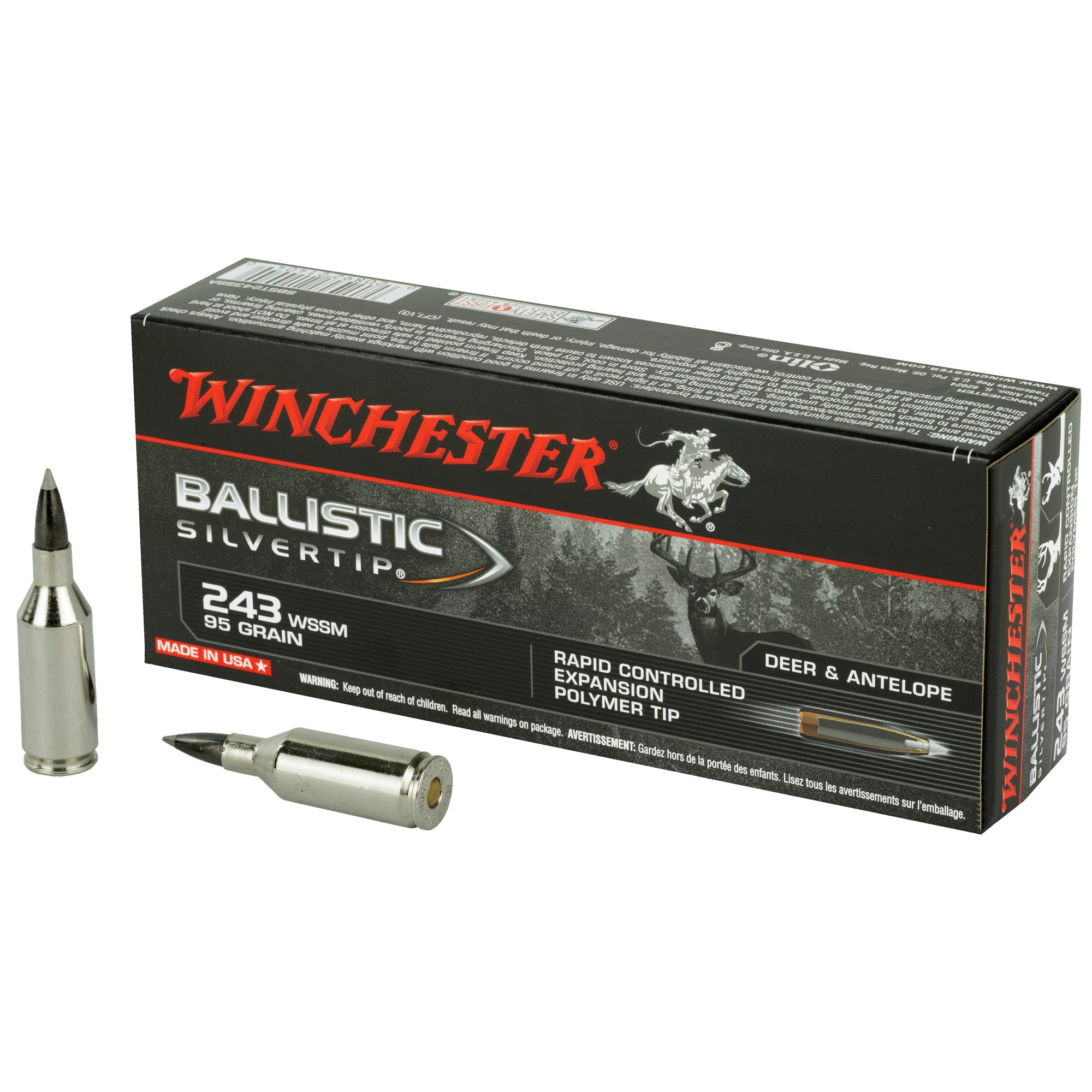 Winchester Ballistic Silvertip .243 WSSM 95 grain Polymer Tip ammunition