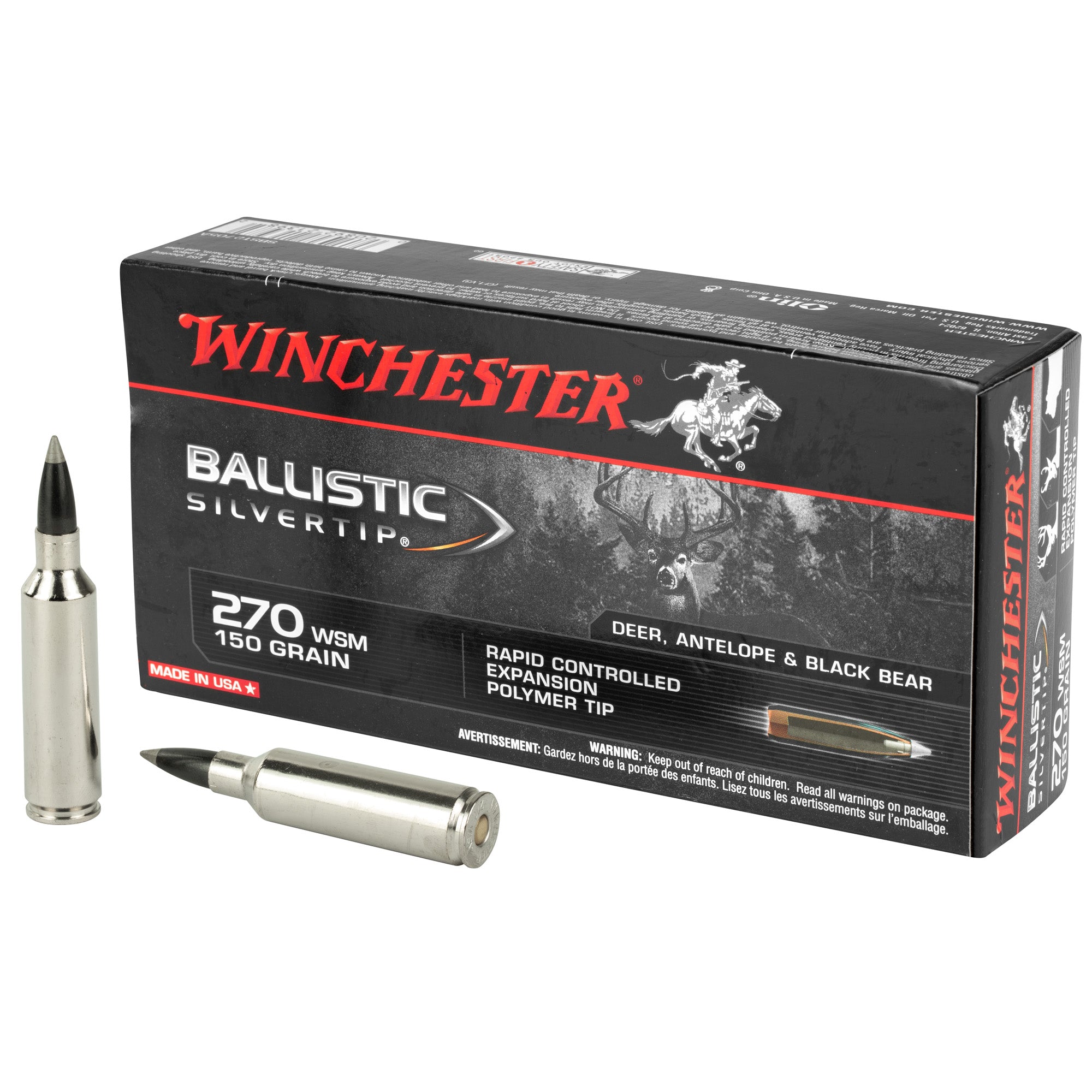 Winchester Ballistic Silvertip .270 WSM 150 grain Rapid Controlled Expansion Polymer Tip ammunition