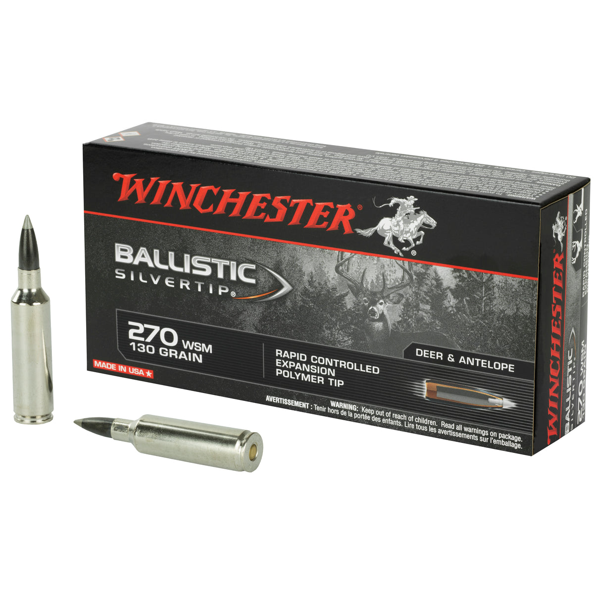Winchester Ballistic Silvertip .270 WSM 130 grain Polymer Tip ammunition