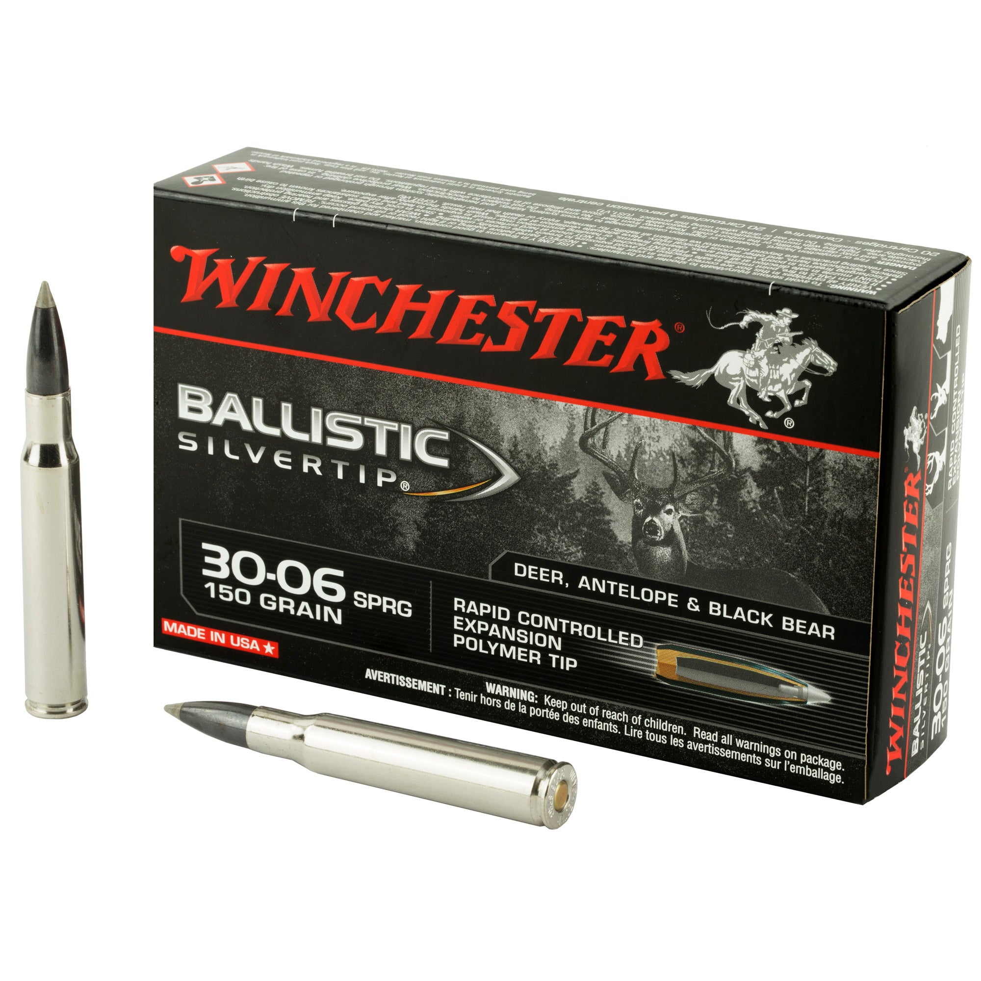 Winchester Ballistic Silvertip Rapid Controlled Expansion Polymer Tip 150 Grain .30-06 Springfield 2900 fps