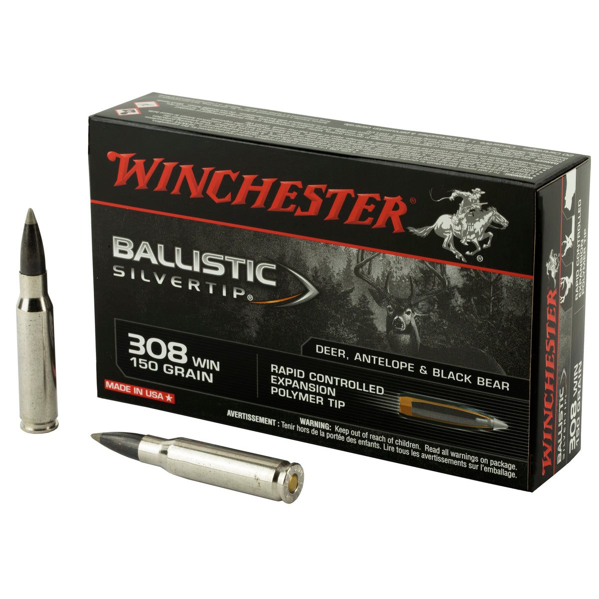 Winchester Ballistic Silvertip .308 Win / 7.62x51mm 150 grain Rapid Controlled Expansion Polymer Tip ammunition