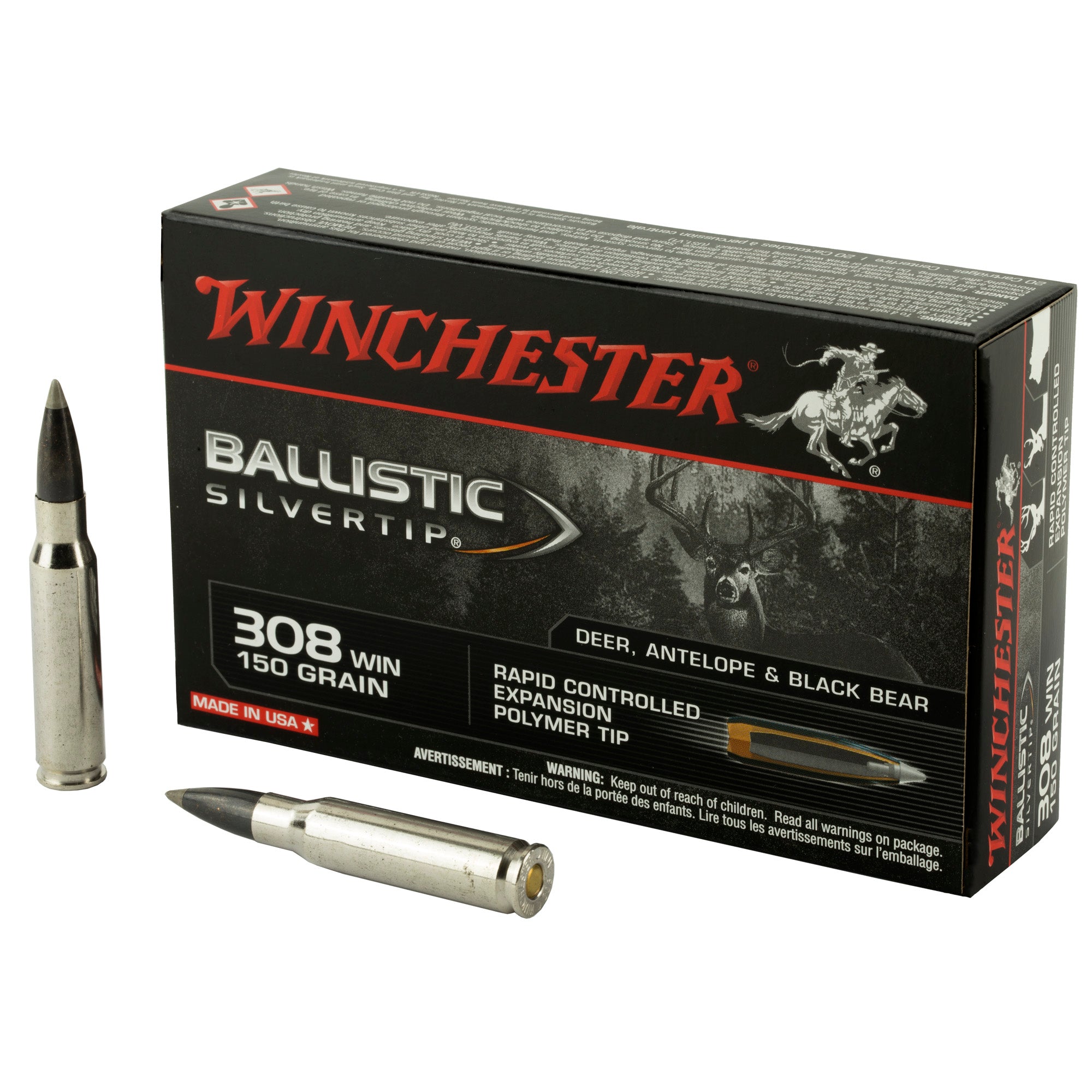 Winchester Ballistic Silvertip .308 Win / 7.62x51mm 150 grain Rapid Controlled Expansion Polymer Tip ammunition