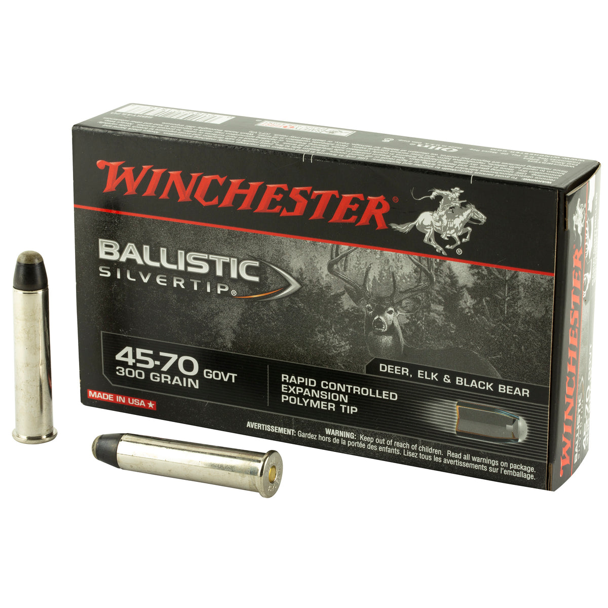 Winchester Ballistic Silvertip .45-70 Government 300 grain Rapid Controlled Expansion Polymer Tip ammunition