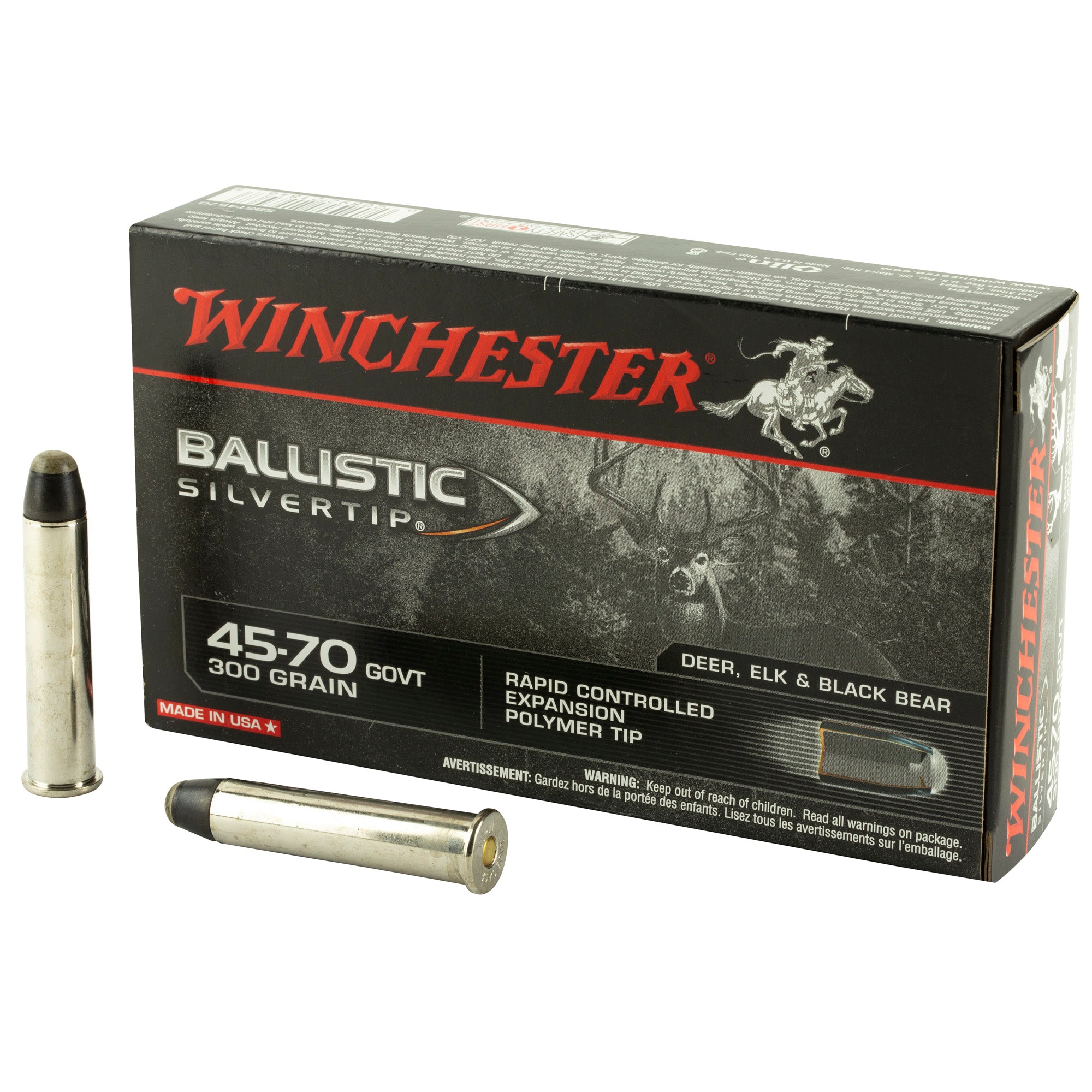 Winchester Ballistic Silvertip .45-70 Government 300 grain Rapid Controlled Expansion Polymer Tip ammunition