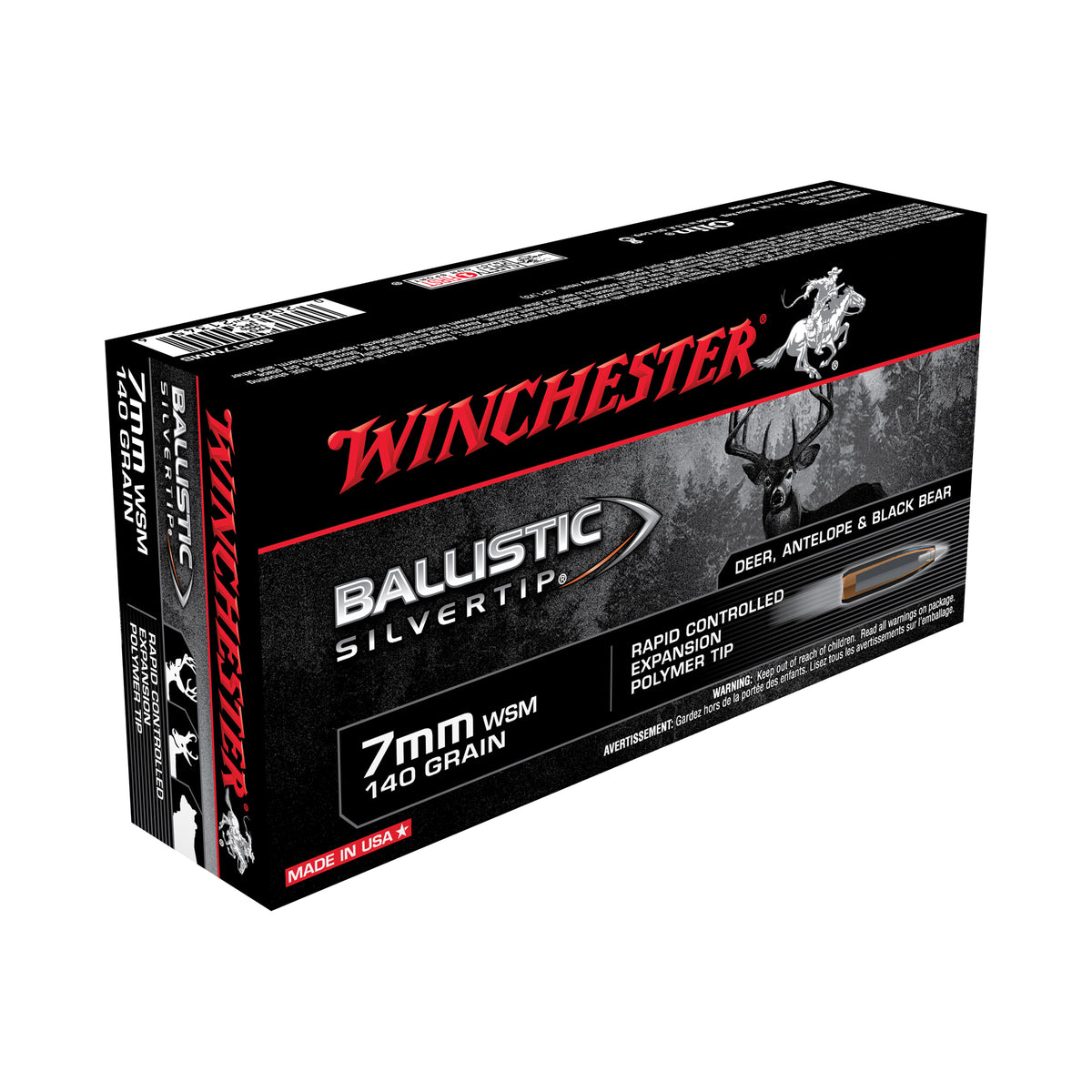 Winchester Ballistic Silvertip 7mm WSM 140 grain Polymer Tip ammunition