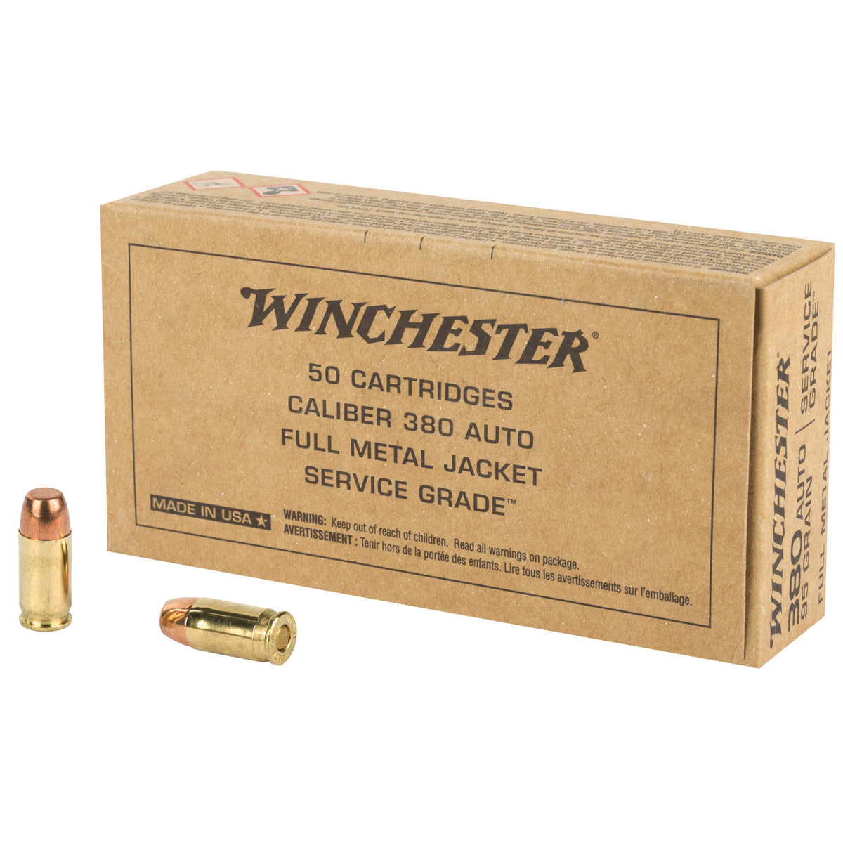 Winchester Ammo SG380W Service Grade 380 ACP 95 gr Full Metal Jacket Flat Nose (FMJFN)