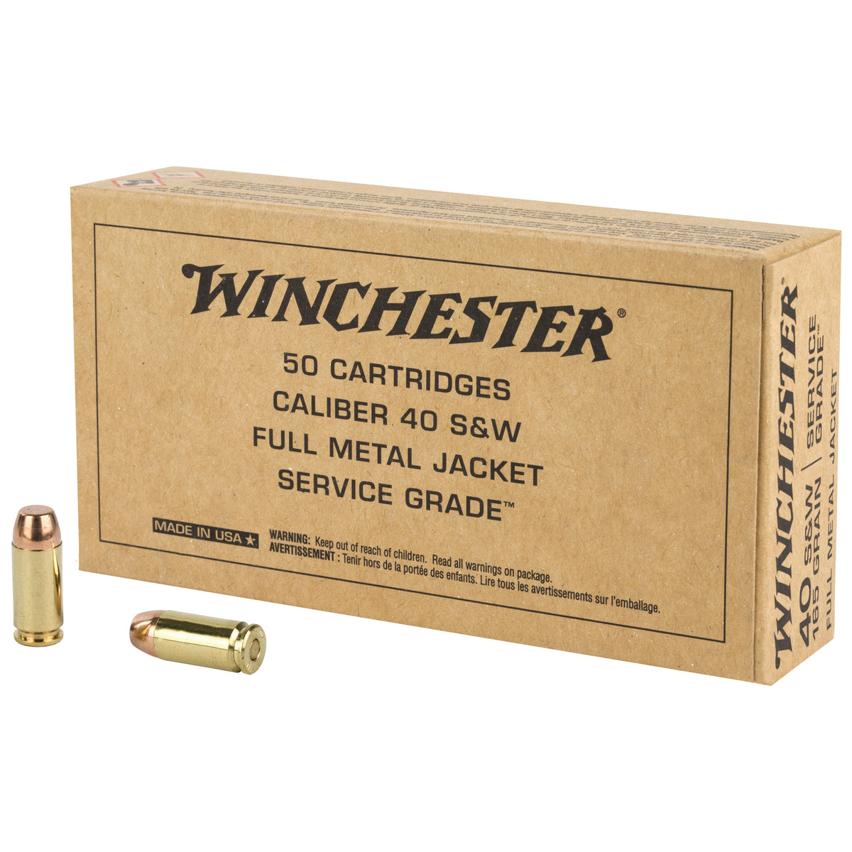 Winchester Service Grade Full Metal Jacket Flat Nose 165 Grain .40 S&W 1060FPS