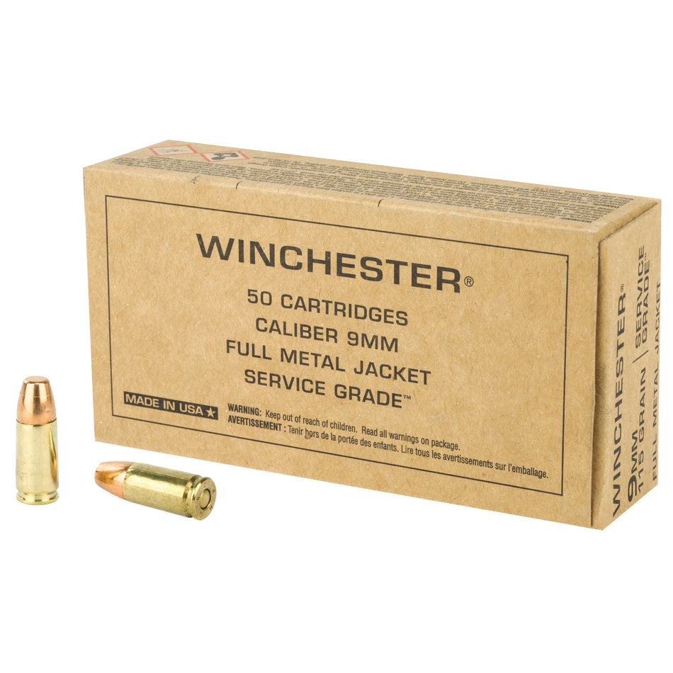 Winchester Service Grade Full Metal Jacket 115 Grain 9mm Luger/Parabellum 1300 fps