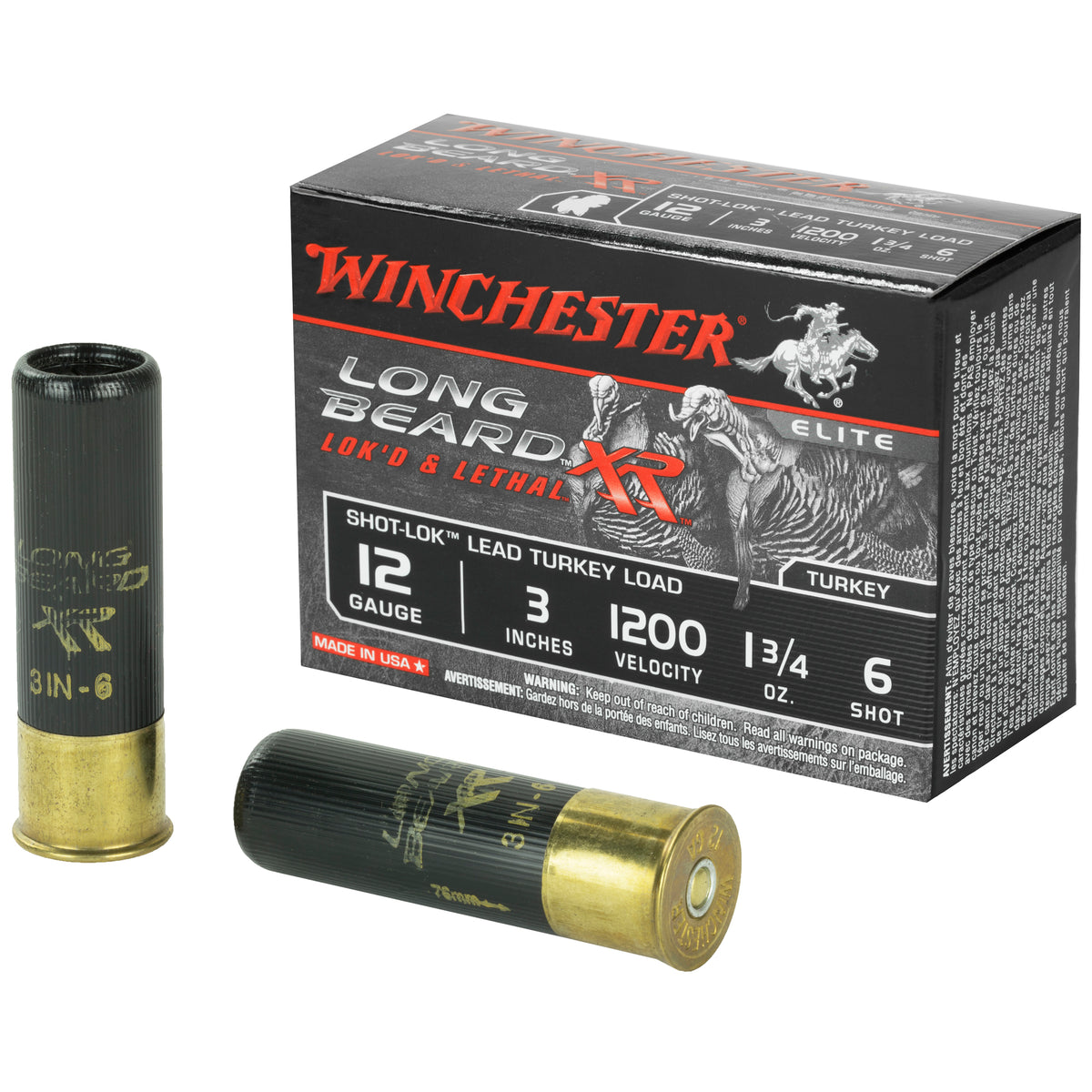 Winchester Long Beard XR Shot-Lok with Plated Lead Shot Turkey Shotgun Ammo 12 Gauge 3 in 1-3/4 oz #6