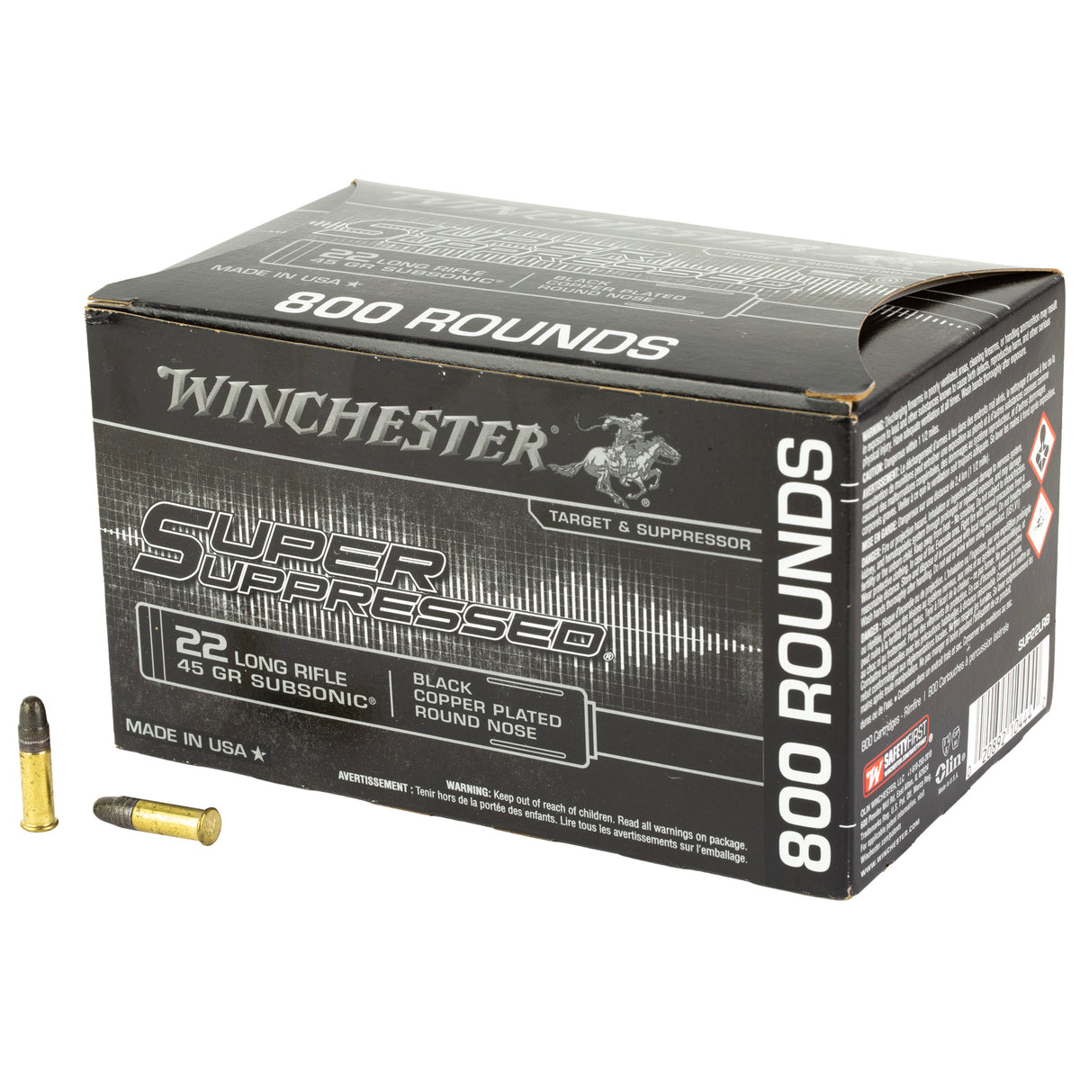Winchester Super Suppressed Subsonic .22 Long Rifle 45 grain Black Copper Plated Round Nose ammunition