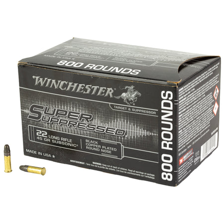 Winchester Super Suppressed Subsonic .22 Long Rifle 45 grain Black Copper Plated Round Nose ammunition