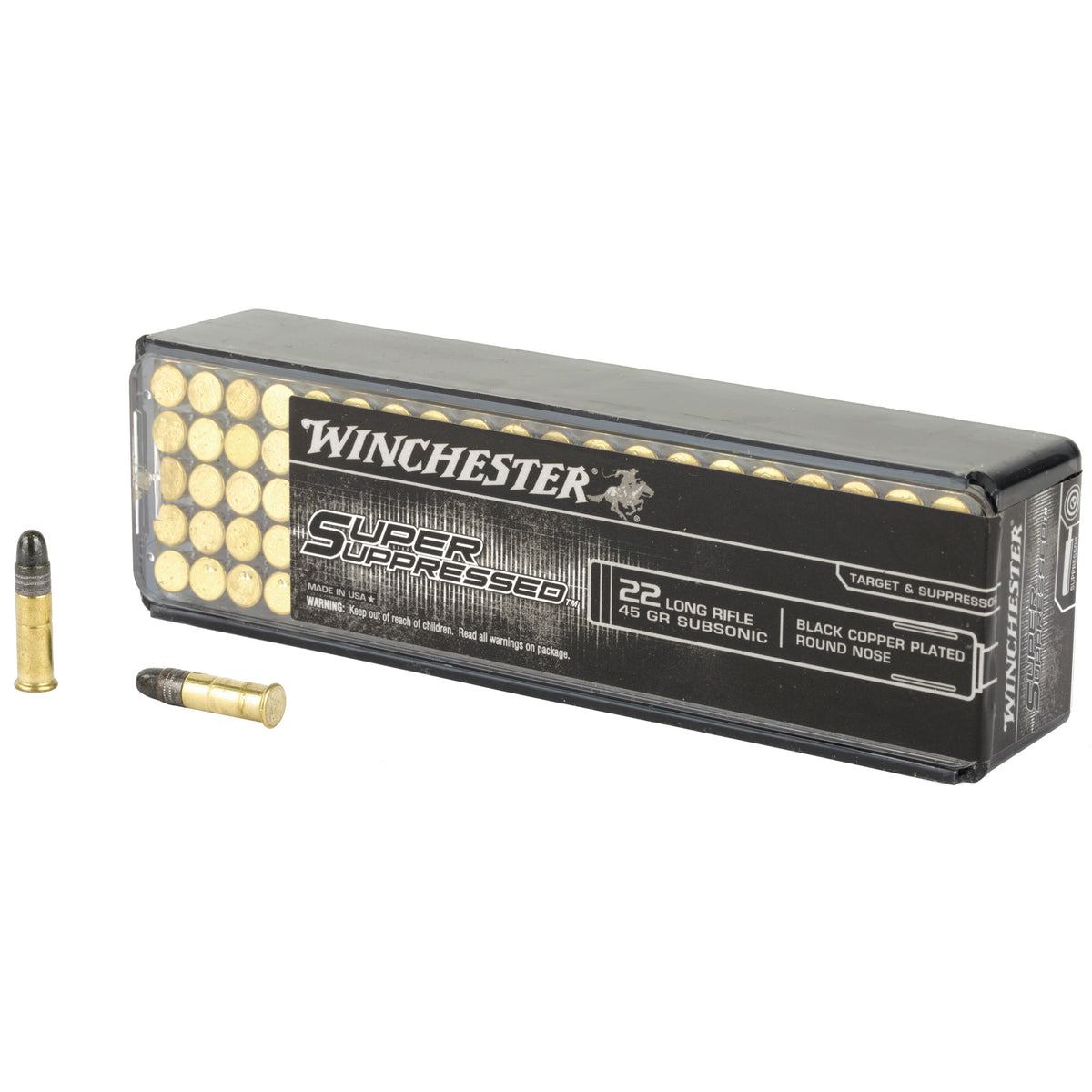 Winchester Super Suppressed Black Copper Plated Round Nose 45 Grain .22 Long Rifle 1090 fps