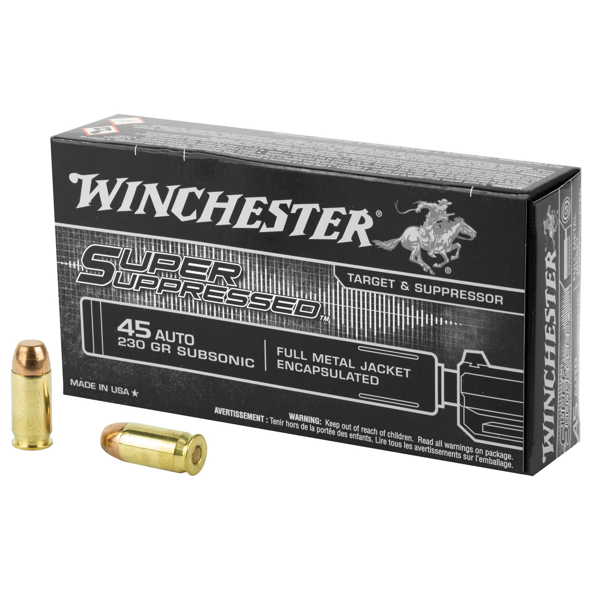 Winchester Super Suppressed Encapsulated Full Metal Jacket 230 Grain .45 ACP/Auto 850 fps