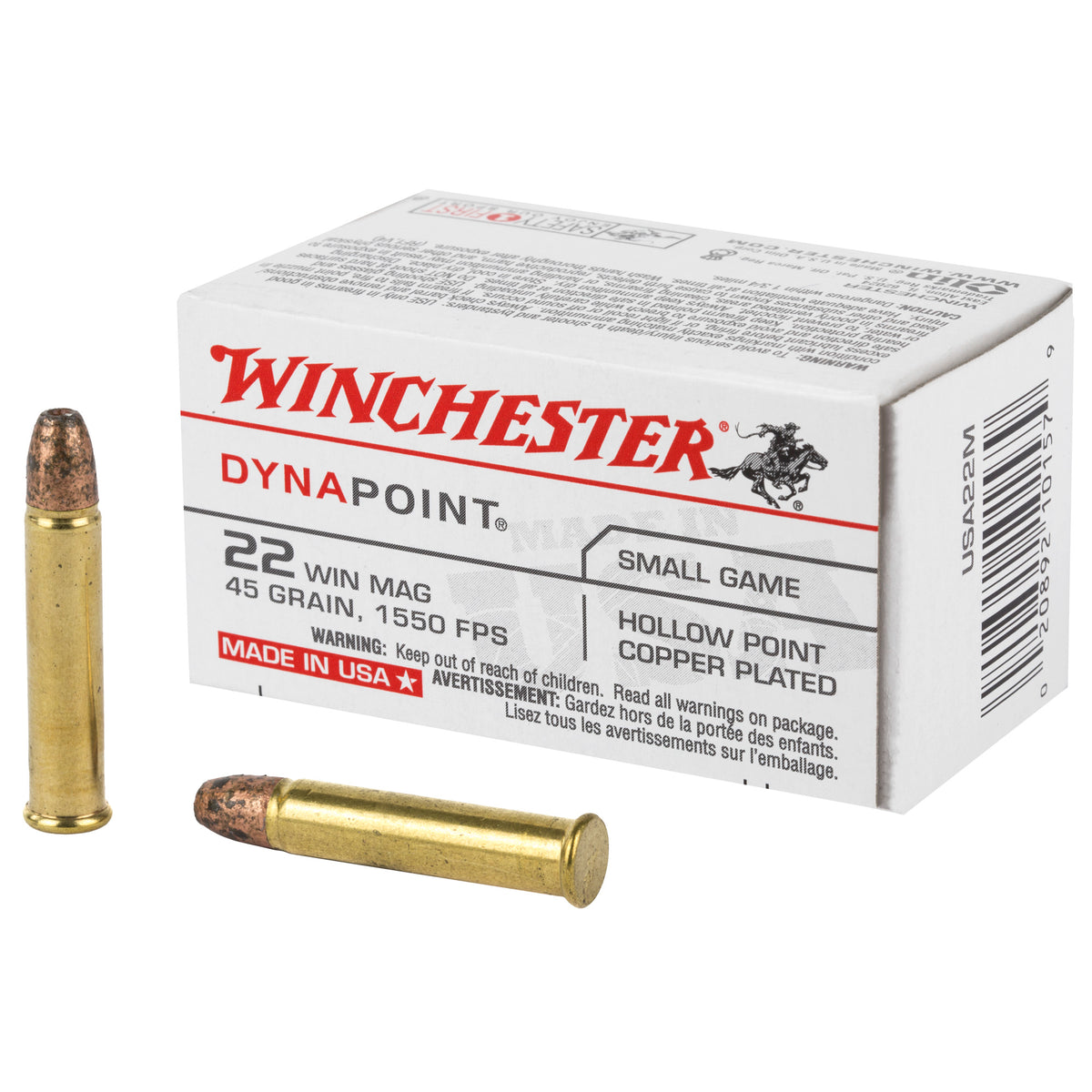 Winchester USA Dynapoint Pistol Ammo 22 Mag 45 gr. Copper Plated Hollow Point (CPHP)