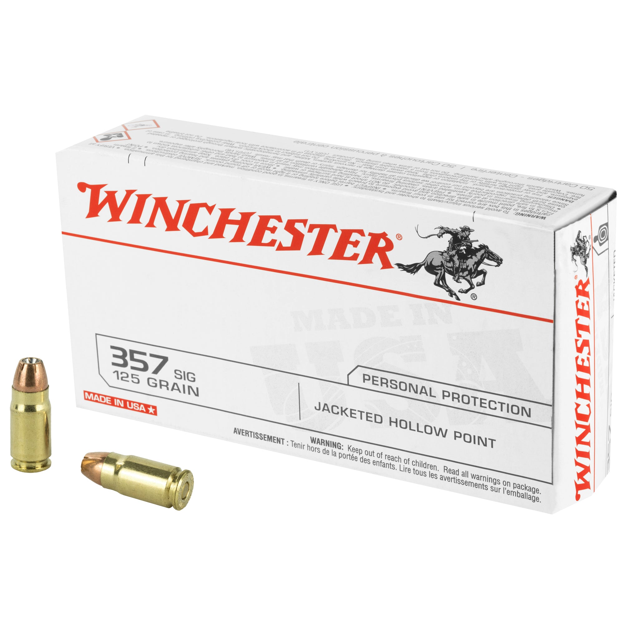Winchester USA .357 Sig 125 grain Jacketed Hollow Point ammunition