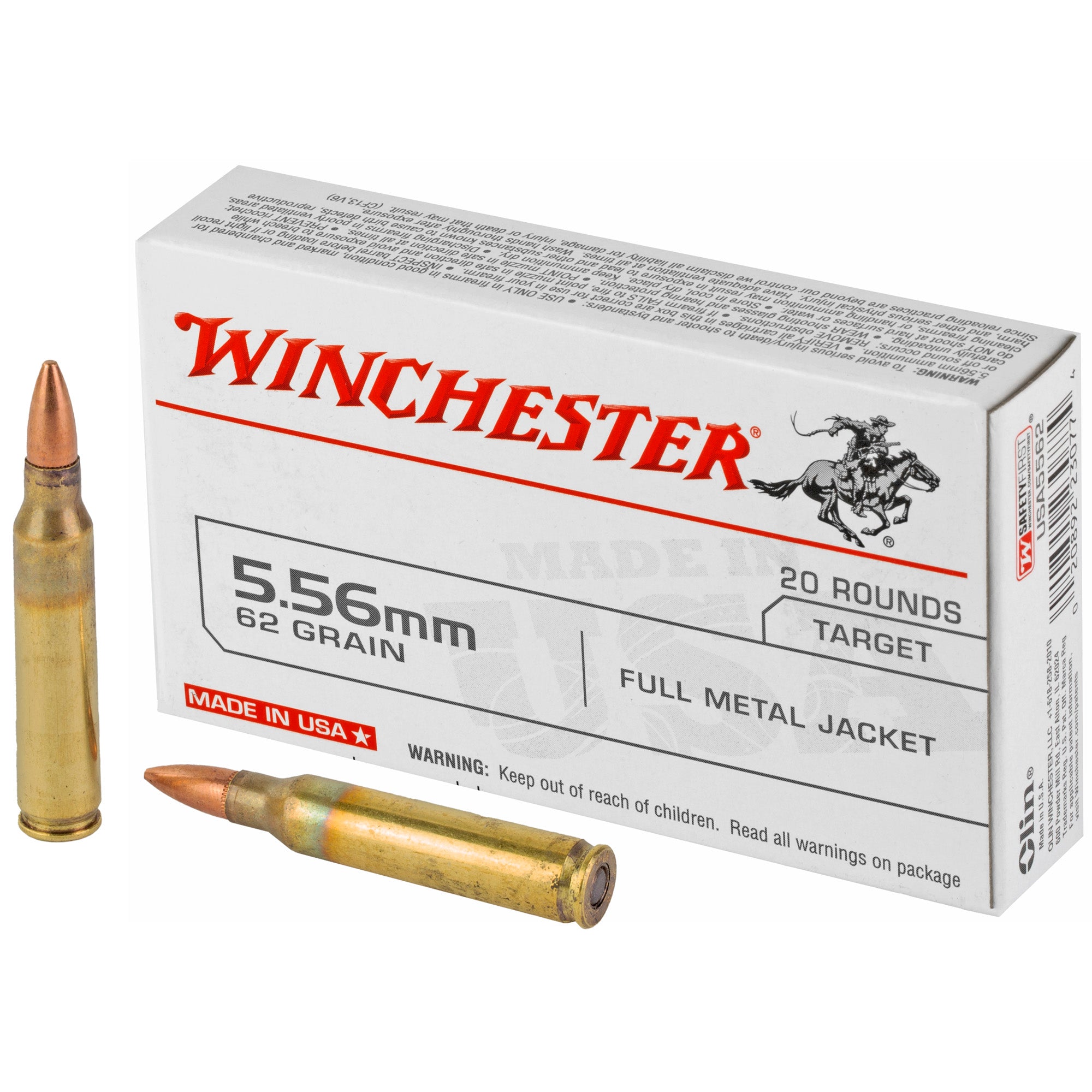 Winchester USA 5.56x45mm NATO 62 grain Full Metal Jacket ammunition