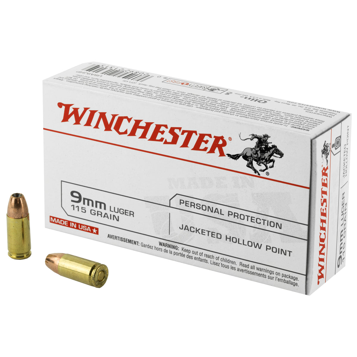 Winchester USA Jacketed Hollow Point 115 Grain 9mm Luger/Parabellum 1165 fps