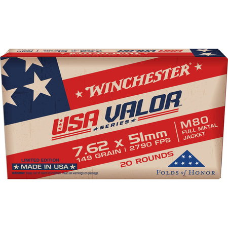 Winchester USA VALOR M80 Full Metal Jacket 149 Grain .308 Win / 7.62x51mm 2790 fps