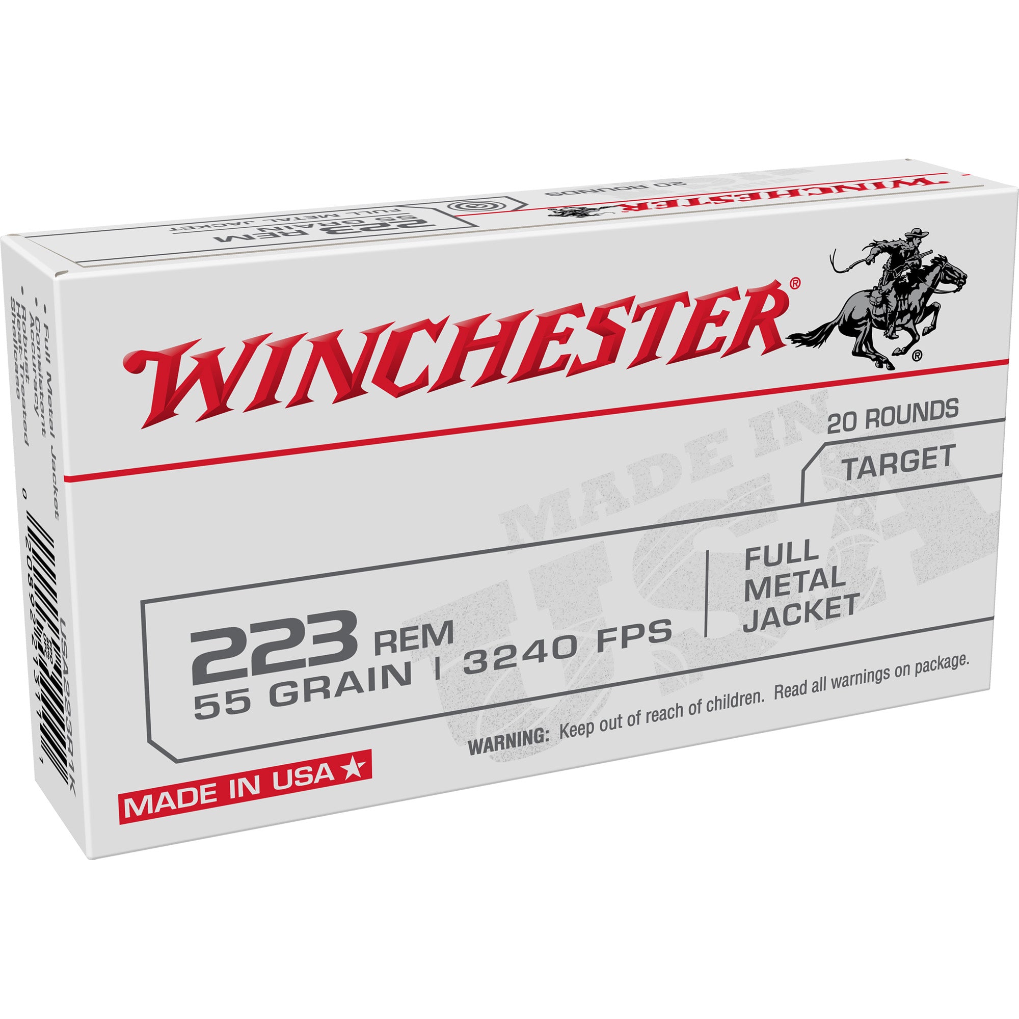 Winchester USA Full Metal Jacket 55 Grain .223 Remington 3240 fps