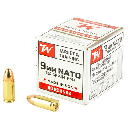 Winchester USA WHITE BOX Target & Training 9mm Luger / Parabellum 124 grain Full Metal Jacket ammunition