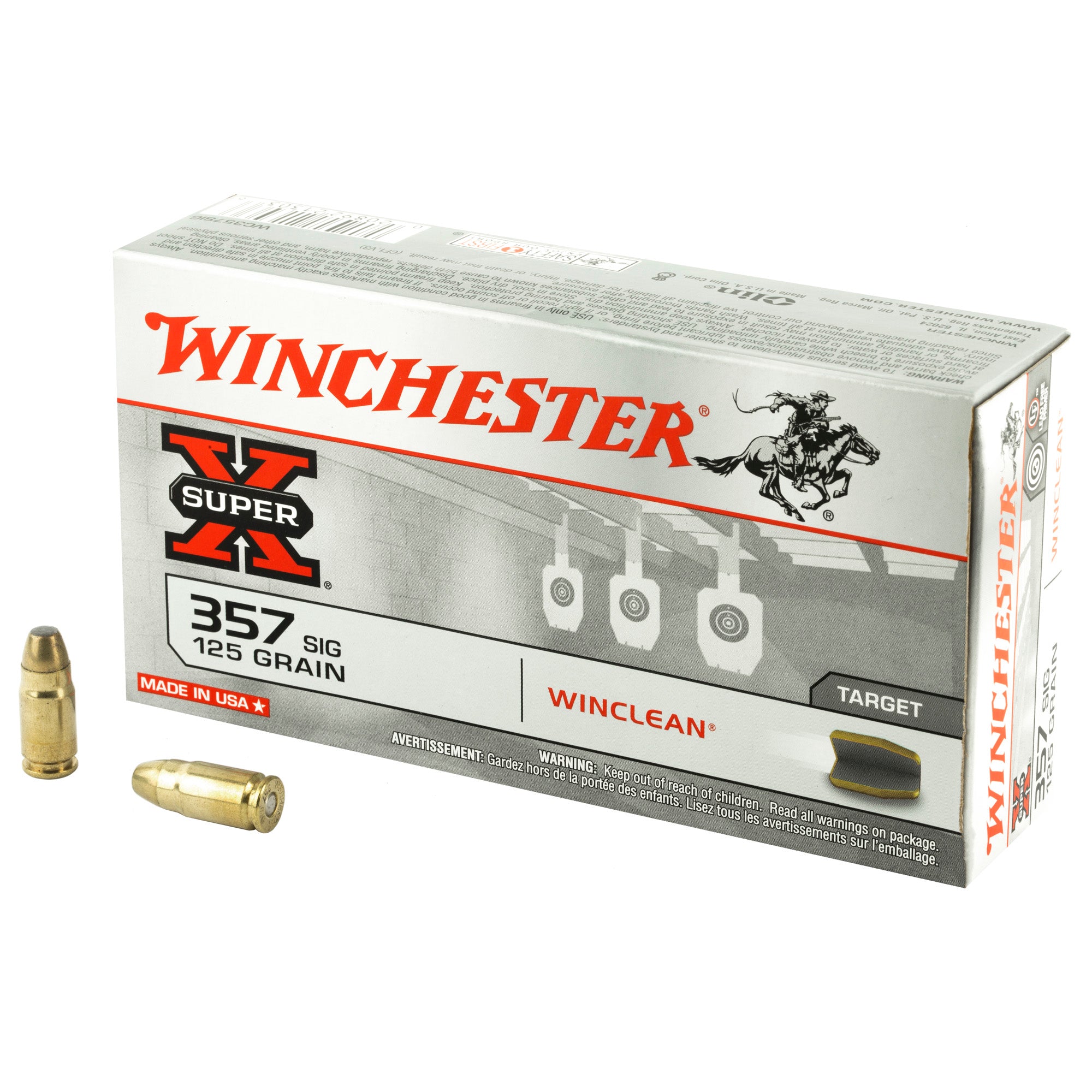 Winchester Super X .357 Sig 125 grain Winclean Brass Enclosed Base ammunition