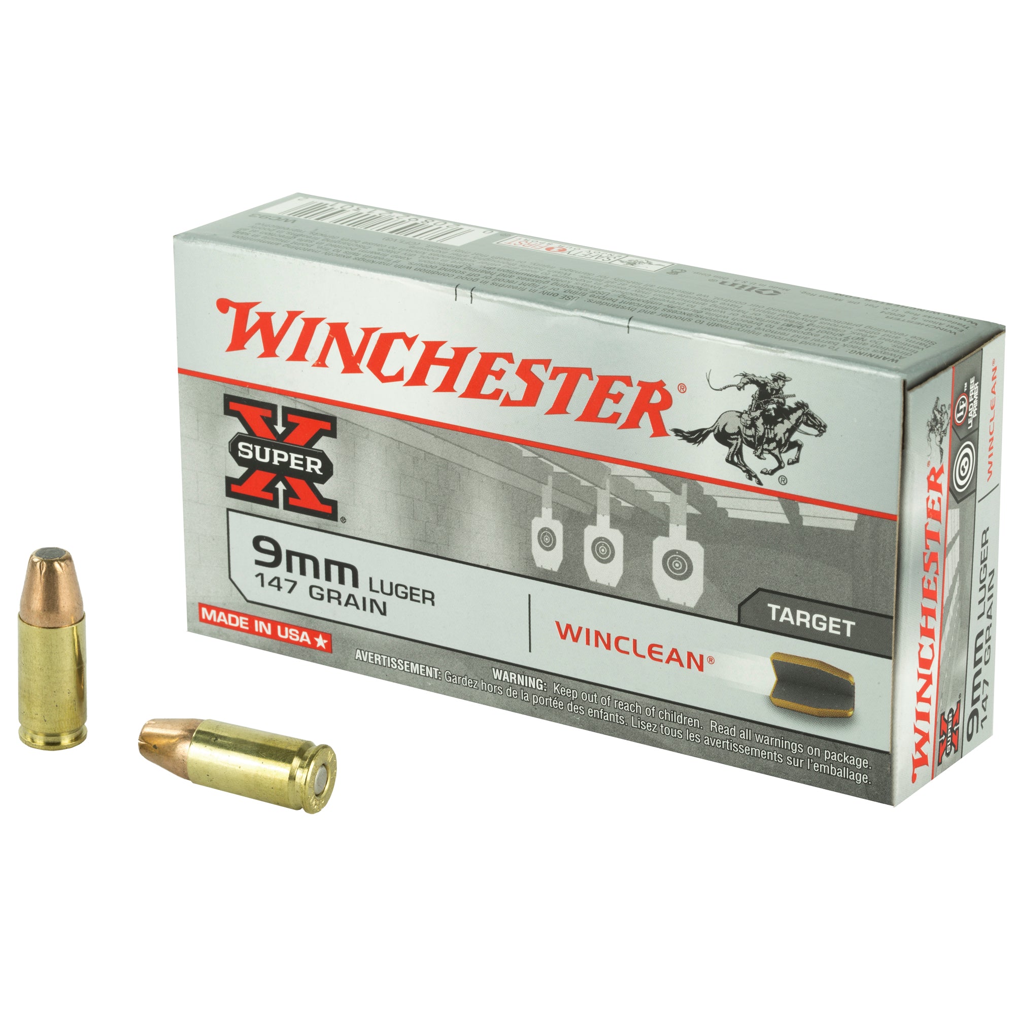 Winchester Super-X LEAD-FREE Winclean Brass Enclosed Base 147 Grain 9mm Luger/Parabellum 990 fps