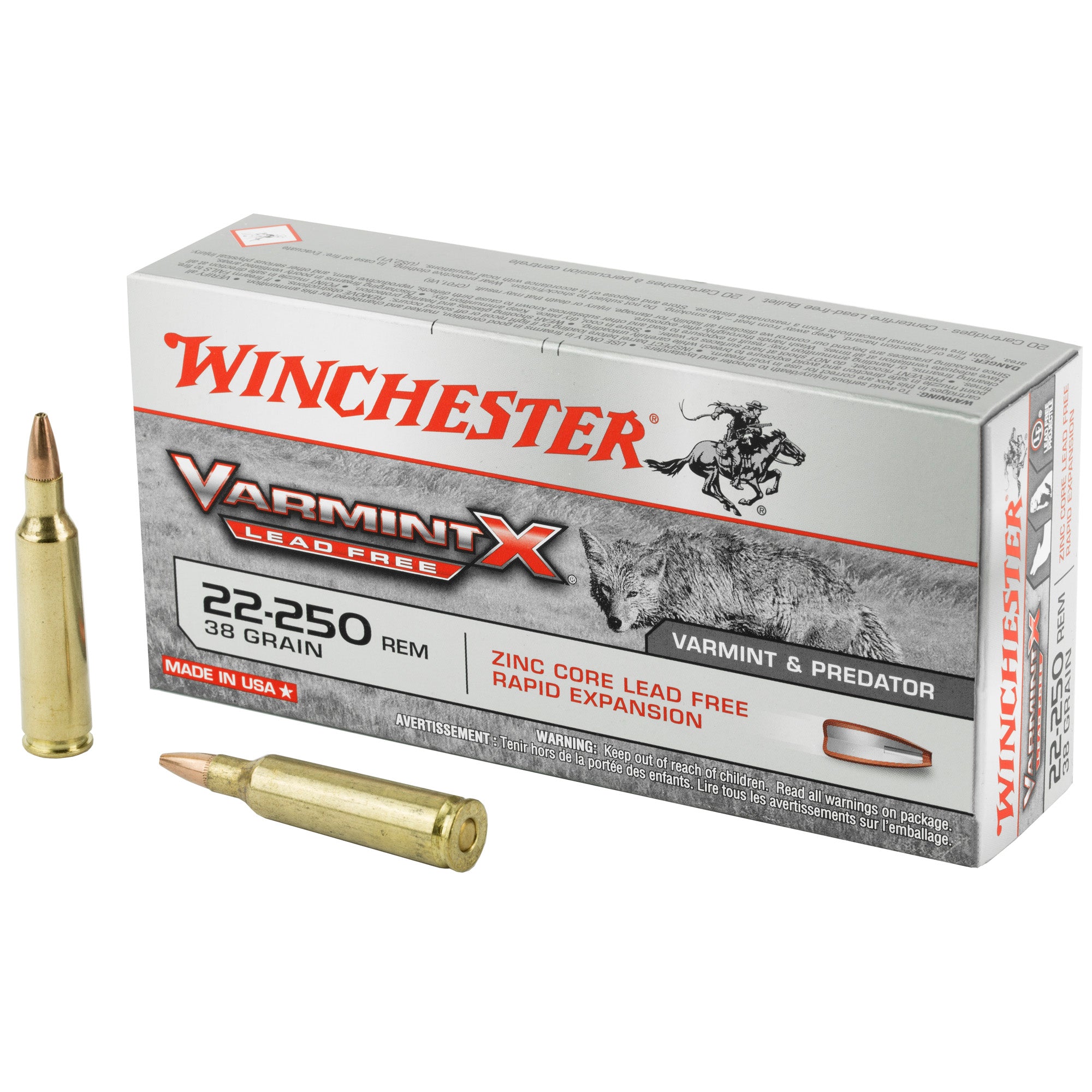 Winchester Varmint X Lead Free .22-250 Remington 38 grain Lead Free Polymer Tip Rapid Expansion ammunition
