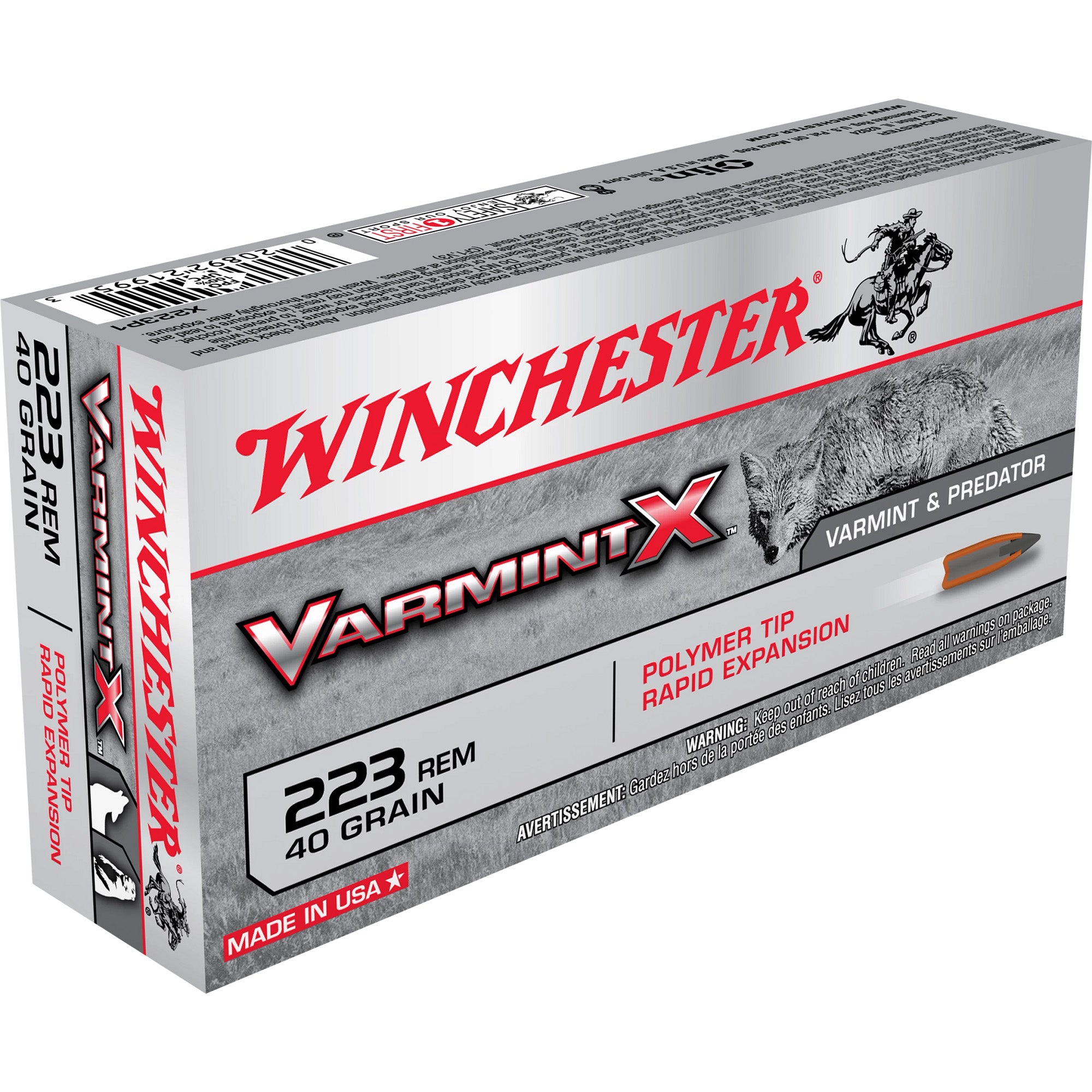 Winchester Varmint X Polymer Tip Rapid Expansion 40 Grain .223 Remington 3600 fps