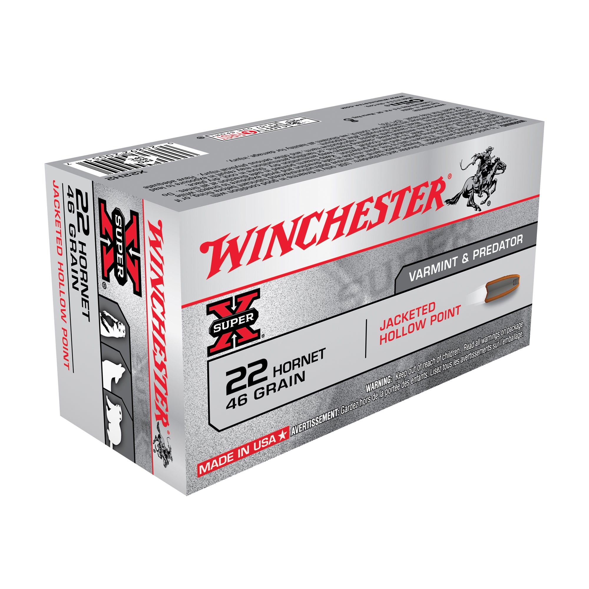 Winchester Super-X .22 Hornet 46 grain Jacketed Hollow Point ammunition