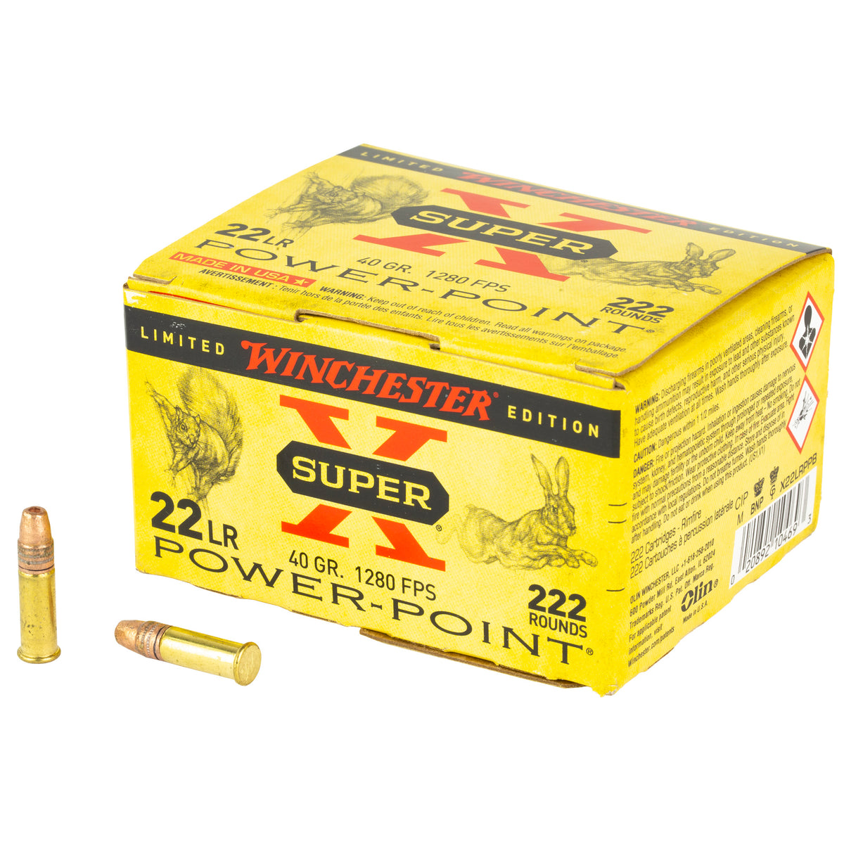 Winchester Super-X Power-Point Plated Hollow Point 40 Grain .22 Long Rifle 1280 fps