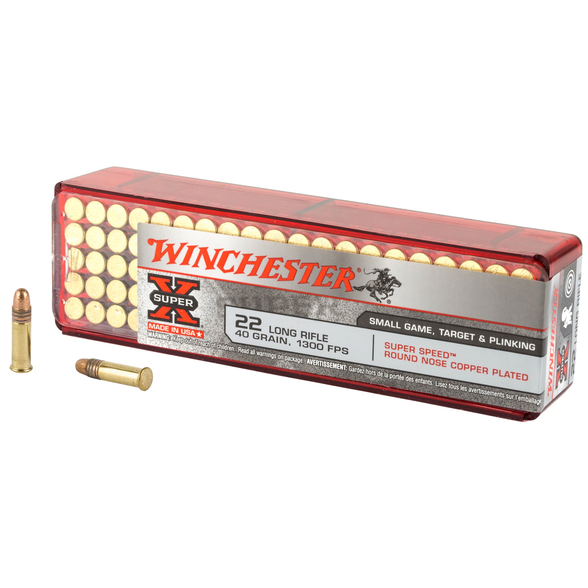 Winchester Super Speed Super X Super Speed Round Nose Copper Plated 40 Grain .22 Long Rifle 1300 fps