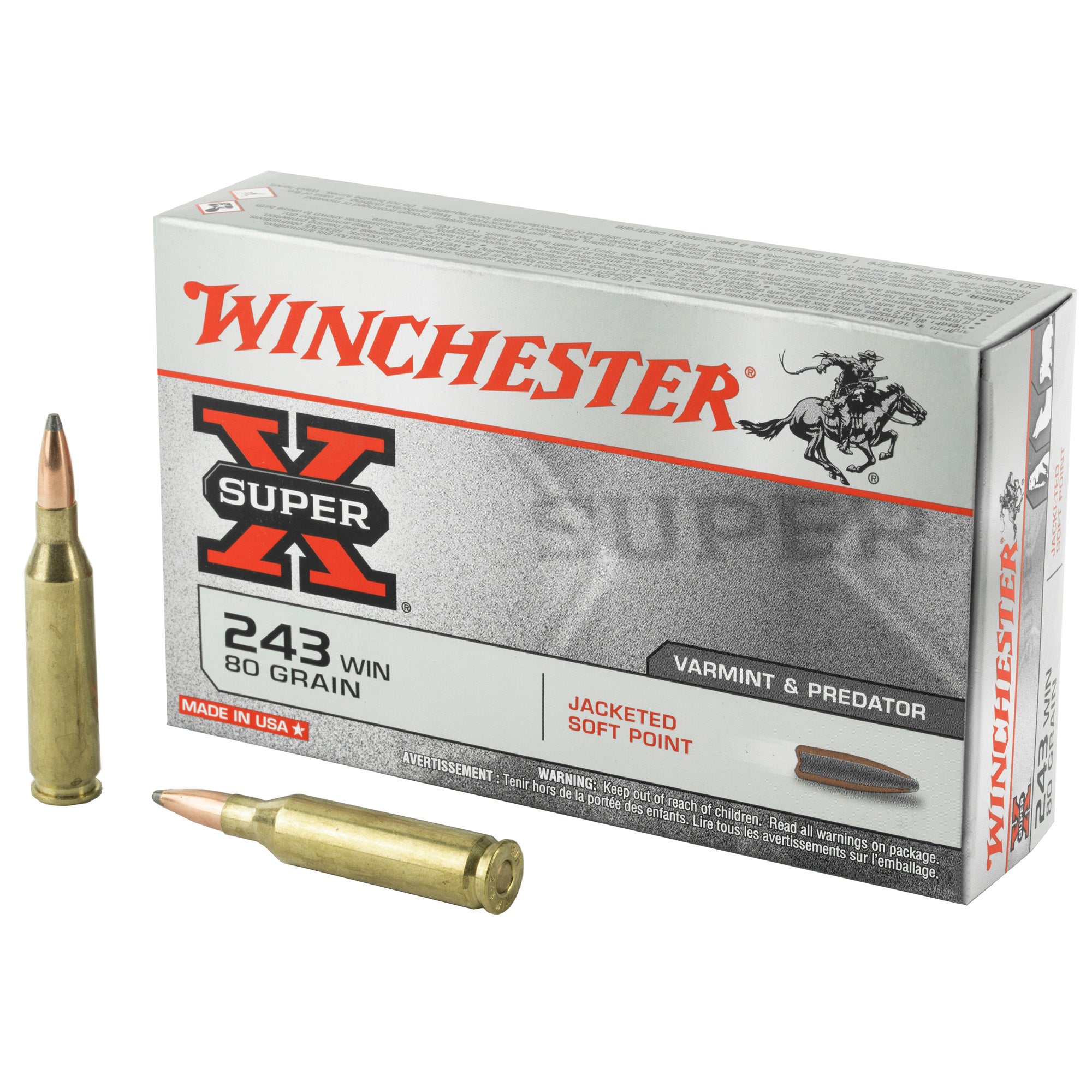 Winchester Super-X Jacketed Soft Point 80 Grain .243 Winchester 3350 fps