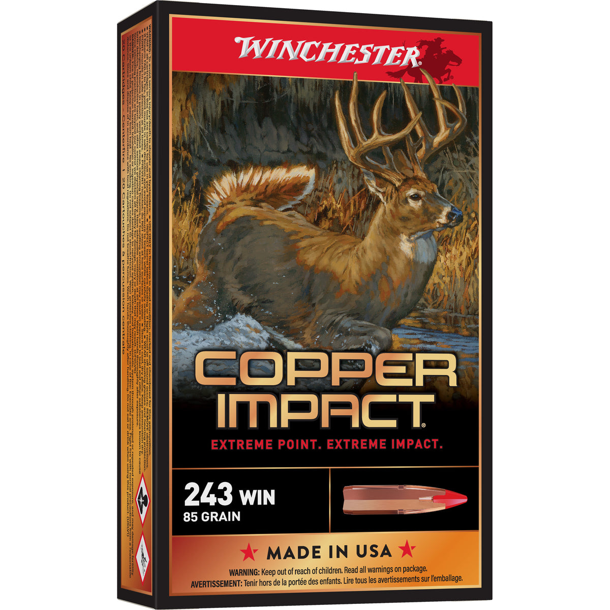 Winchester Deer Season XP Copper Impact Copper Extreme Point Lead-Free 85 Grain .243 Winchester 3260 fps