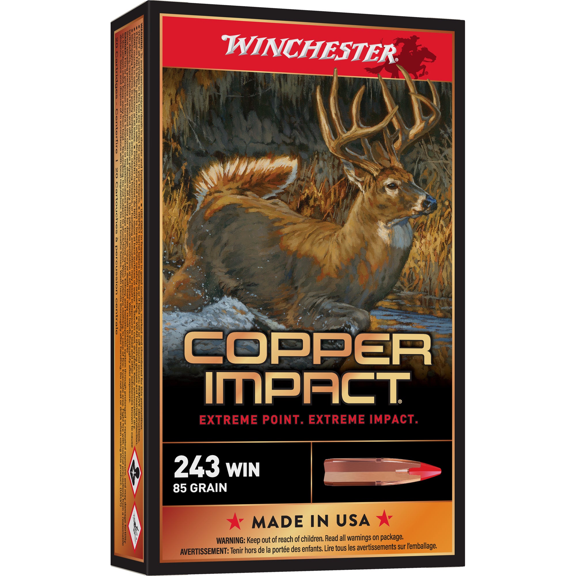 Winchester Deer Season XP Copper Impact Copper Extreme Point Lead-Free 85 Grain .243 Winchester 3260 fps