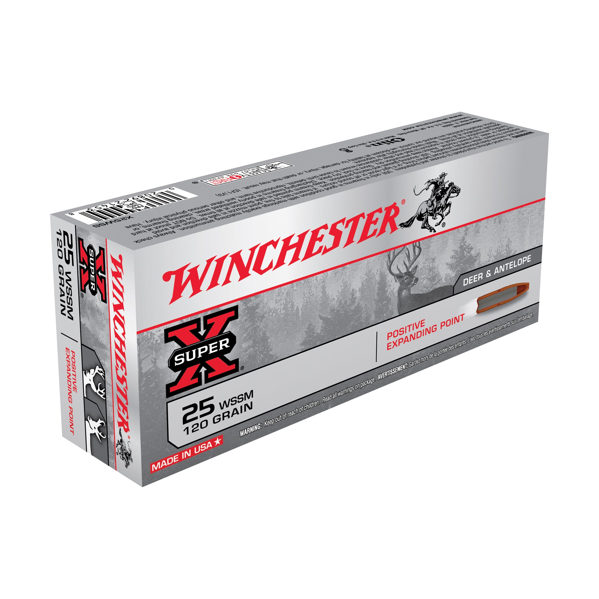 Winchester Super-X .25 WSSM 120 grain Positive Expanding Point ammunition