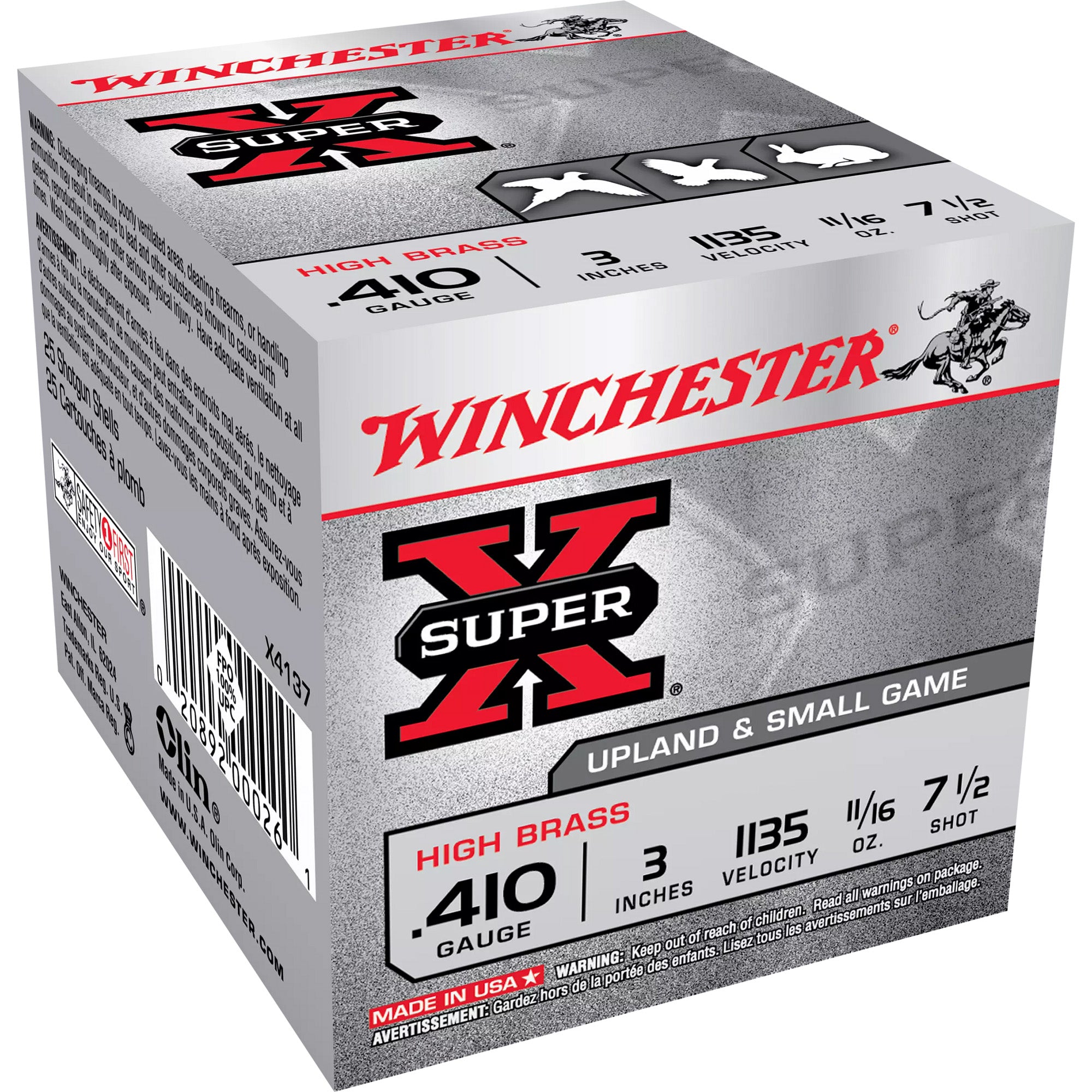 Winchester Super-X Upland HIGH BRASS Heavy Game Load Shotgun Ammo .410 Bore 3 in 11/16 oz #7.5