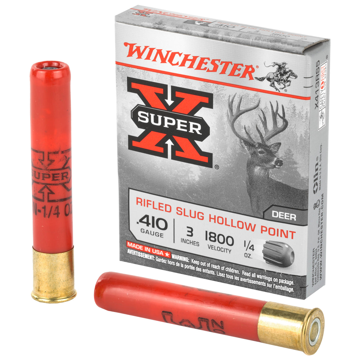 Winchester Super-X Hollow Point Rifled Slug Shotgun Ammo .410 Bore 3 in 1/4 oz Slug